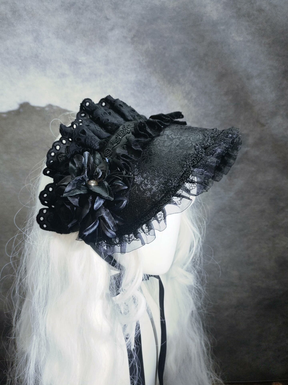 Gothic Lolita Black Bonnet Hat