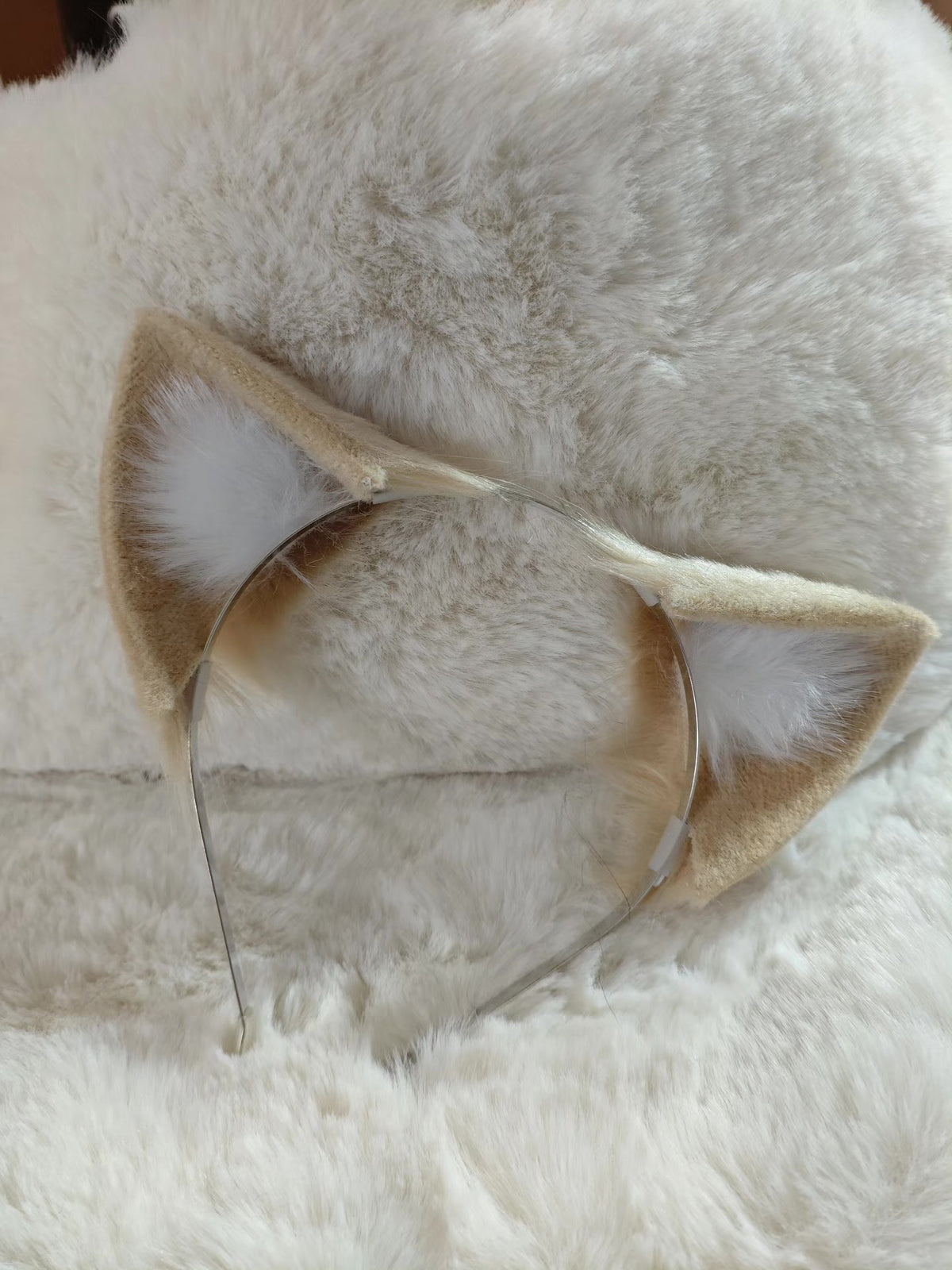 Camel Cat Ear Headband with White Fur