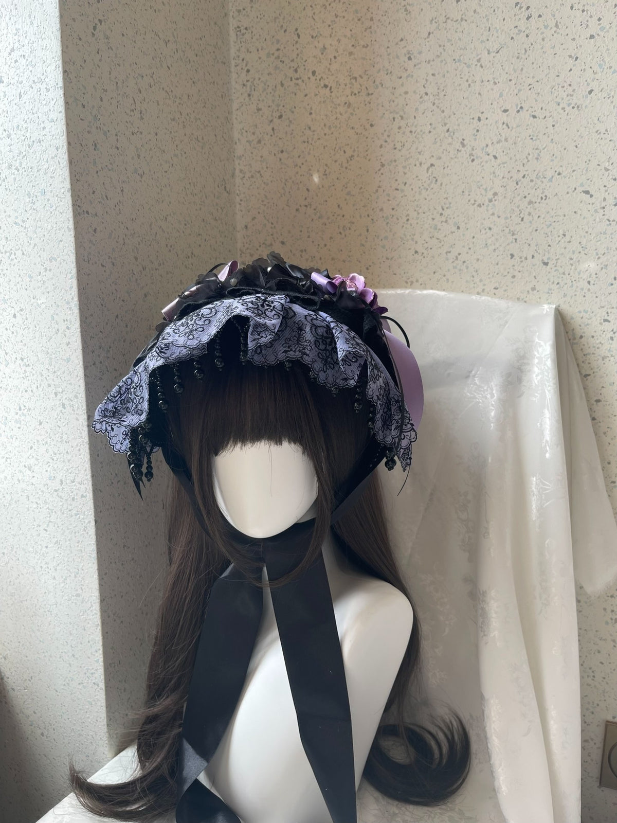Lolita Black Purple Lace Bonnet Gothic