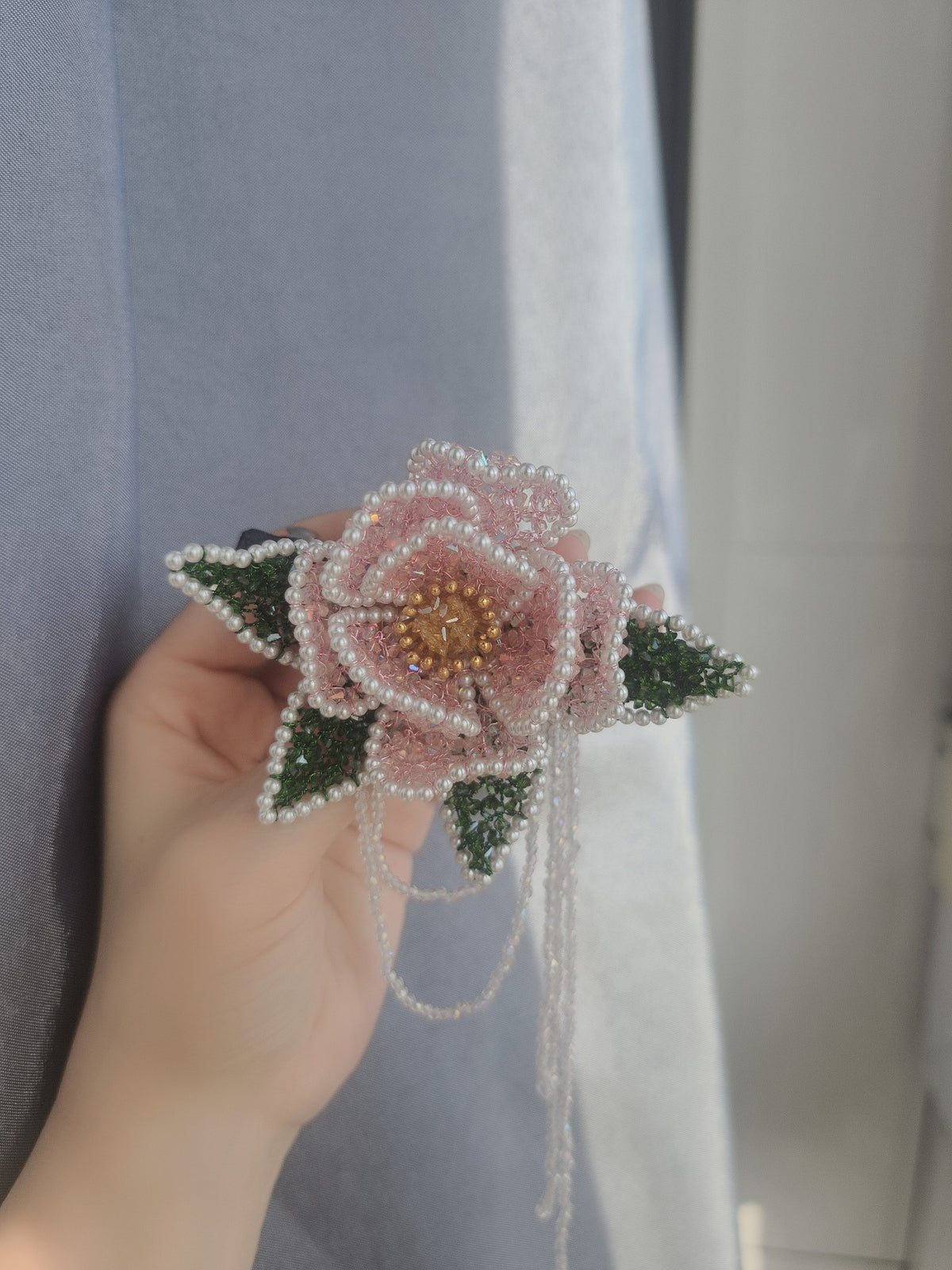 Beaded Peony Spring Clamp Hair Clip