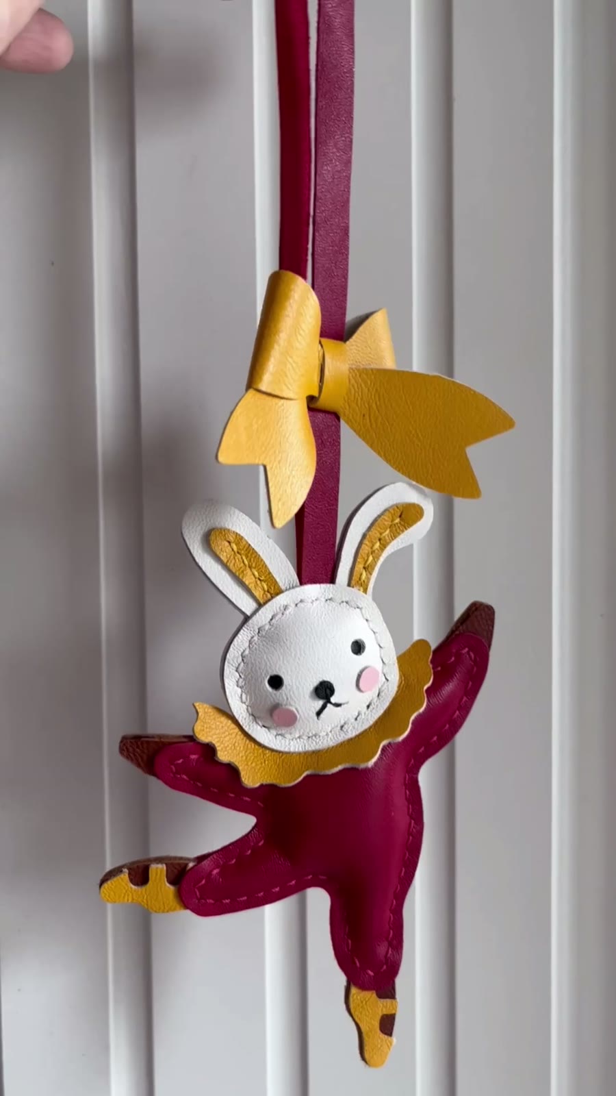 Dancing Rabbit Pendant Red Leather