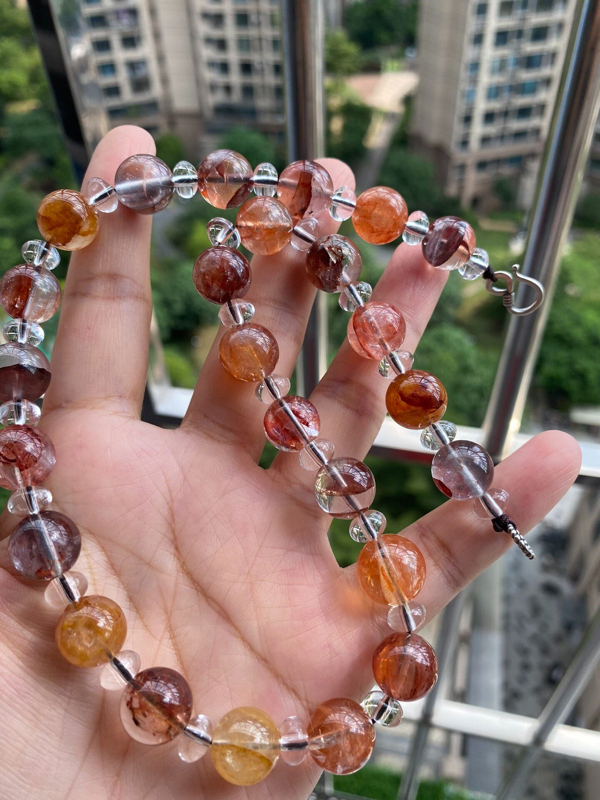 Phantom Quartz Beaded Necklace with Clear Spacers