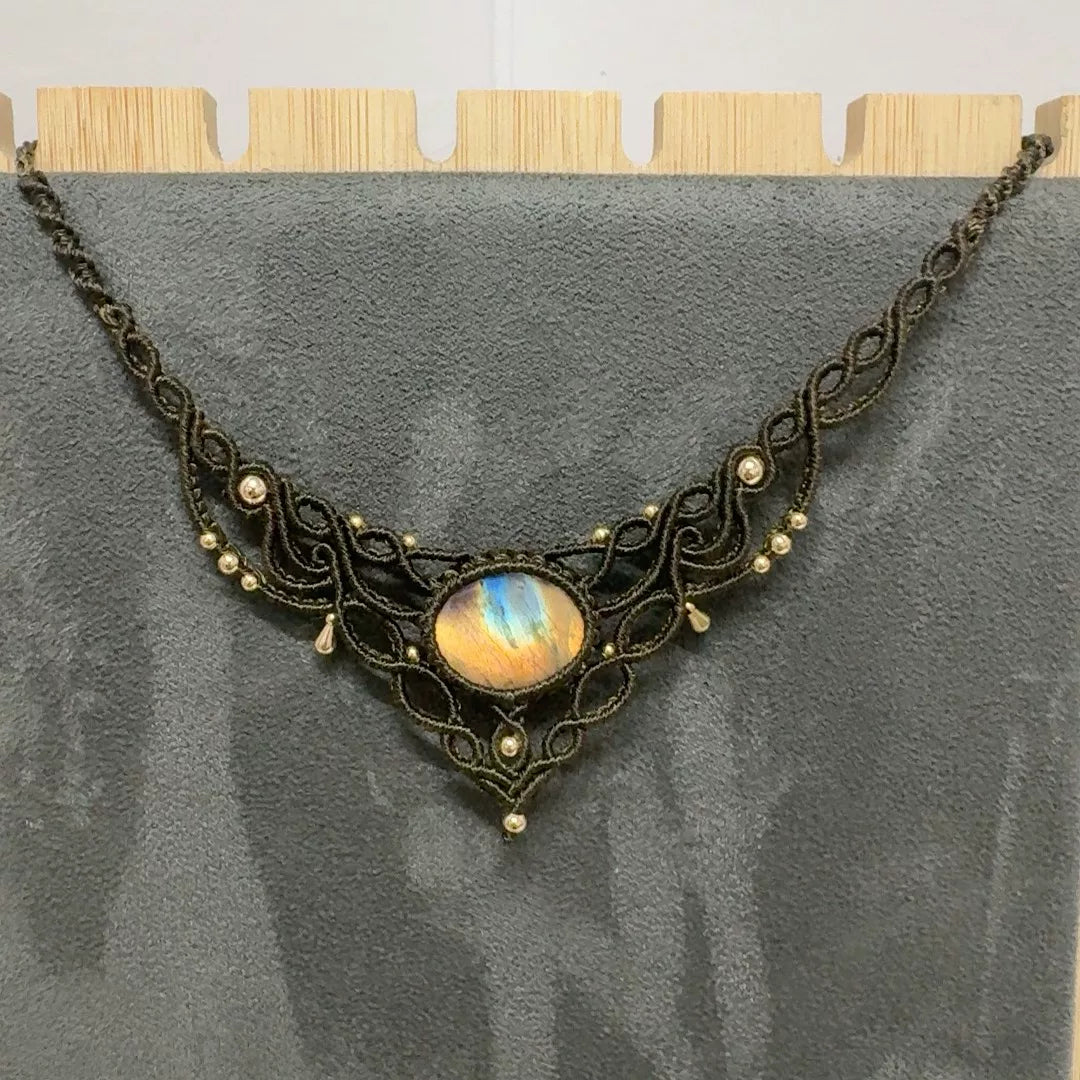 Handcrafted Labradorite Cord Bib Necklace
