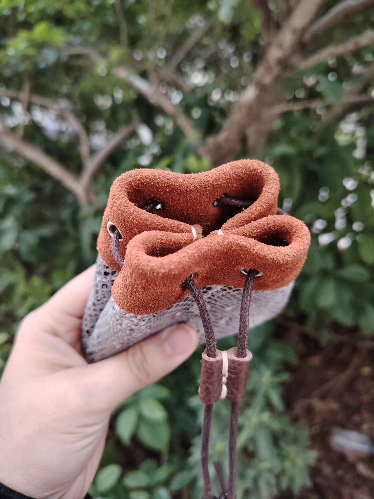 Snakeskin Leather Drawstring Collectible Pouch