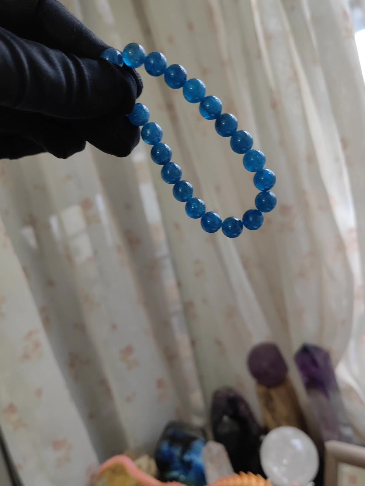 Blauer Apatit-Perlenarm 8mm Rundperlen