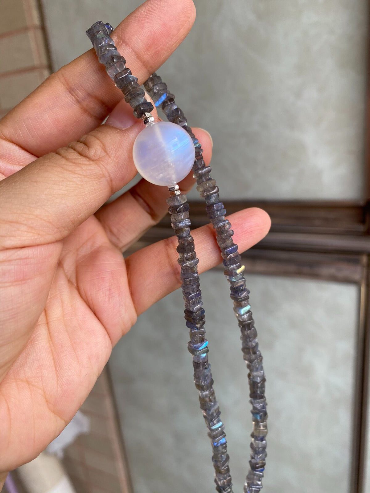 Labradorite Rainbow Moonstone Beaded Necklace
