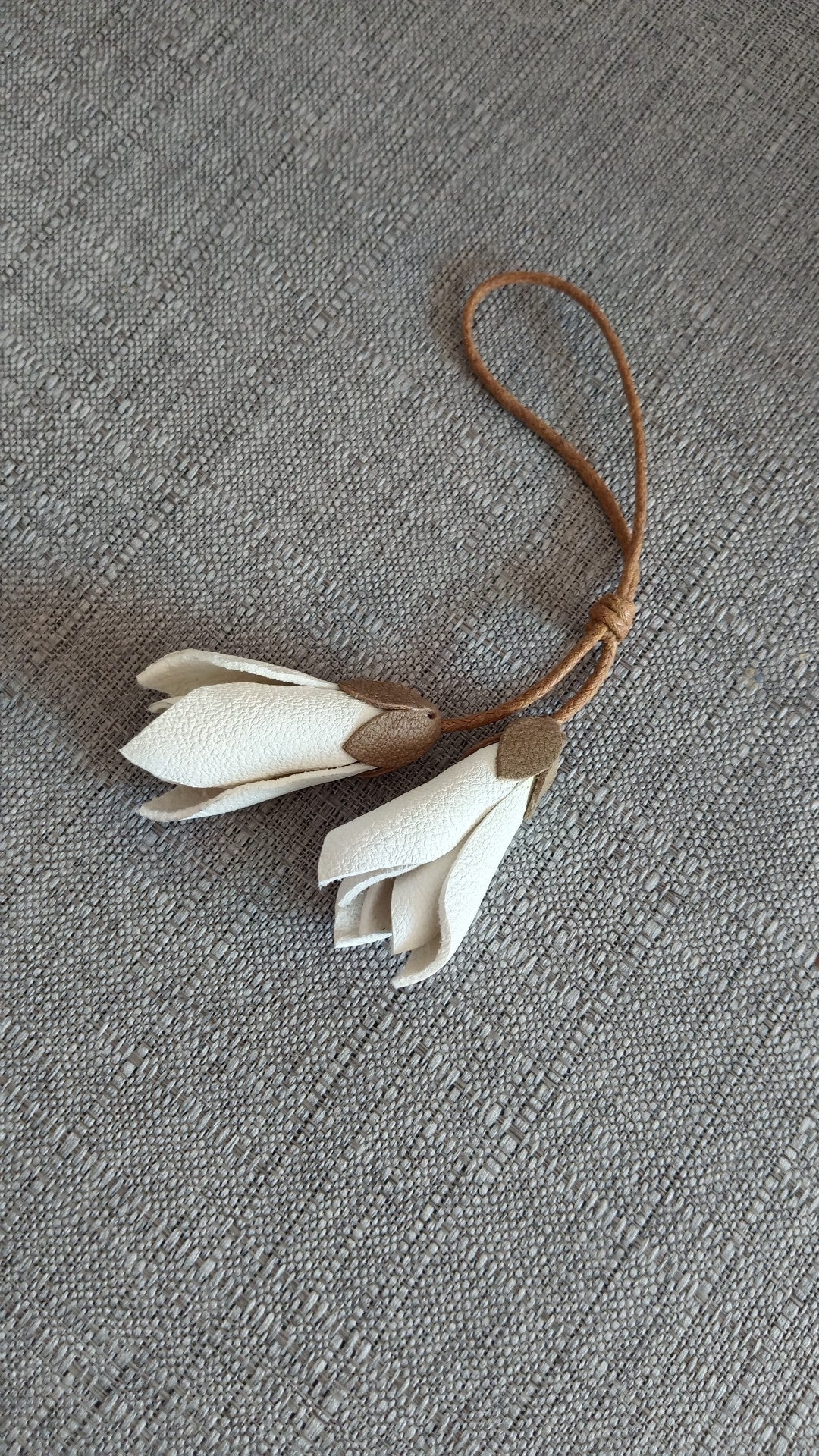 Leather Magnolia Flower Bag Charm Keychain