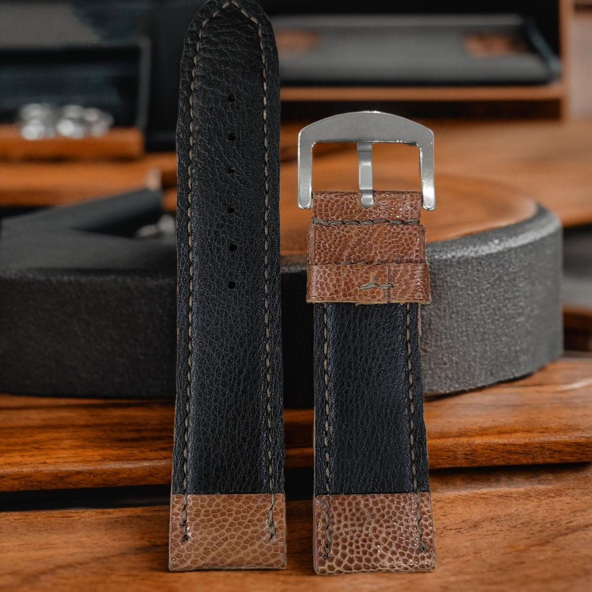 Handcrafted Brown Ostrich Leg Leather Watch Strap