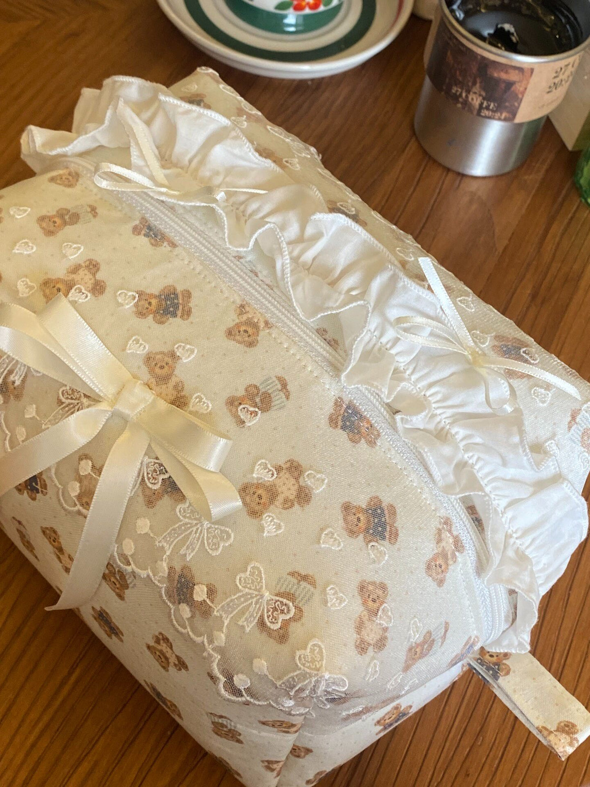 Princess Bow Lace Teddy Bear Cosmetic Bag