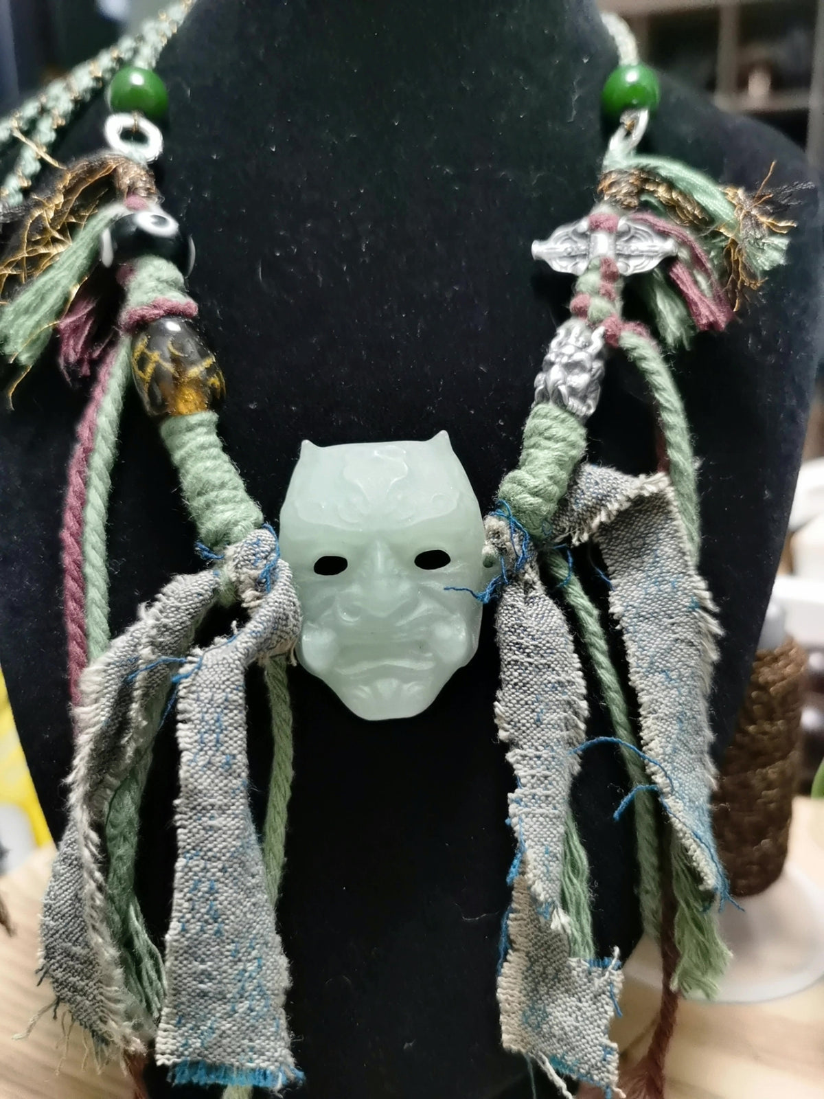 Handcrafted Aventurine Jade Mask Necklace