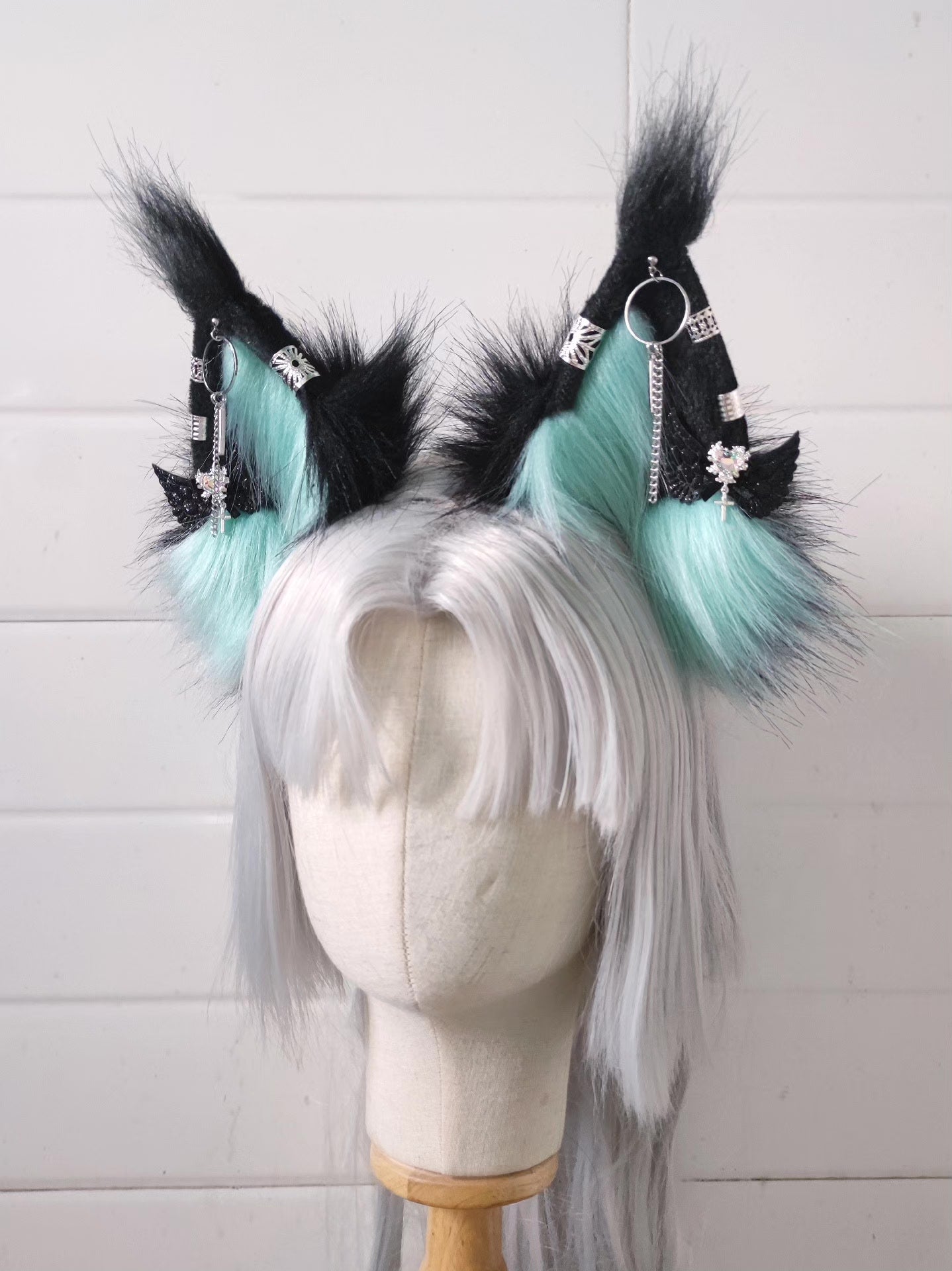 Lynx Ears Headband with Turquoise Blue Inner Sections and Silver Jewelry