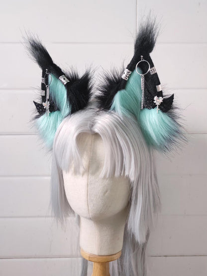 Lynx Ears Headband with Turquoise Blue Inner Sections and Silver Jewelry