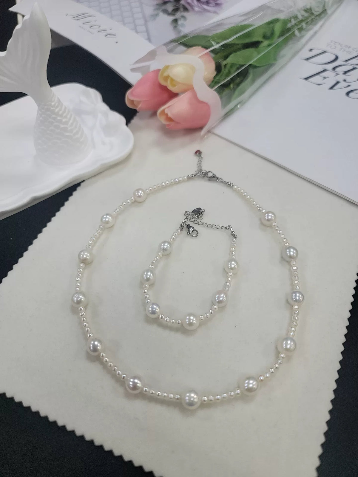 Set Collana e Bracciale Perle Bianche Cielo Stellato