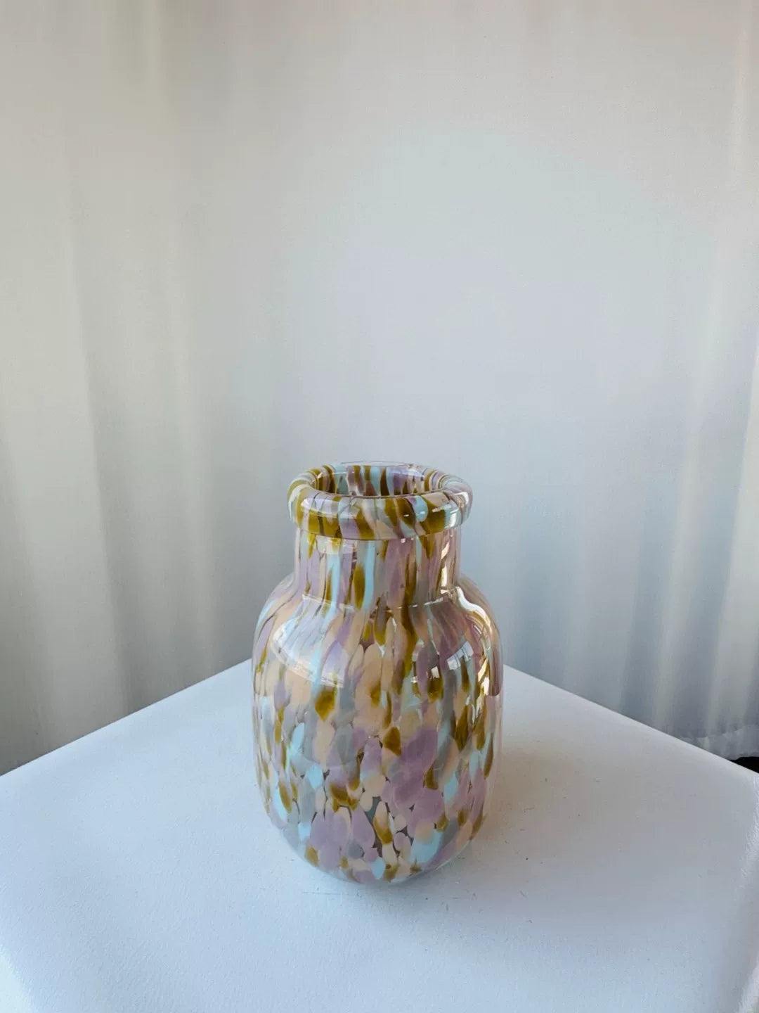 Glass Vase with Multicolored Spotted Design