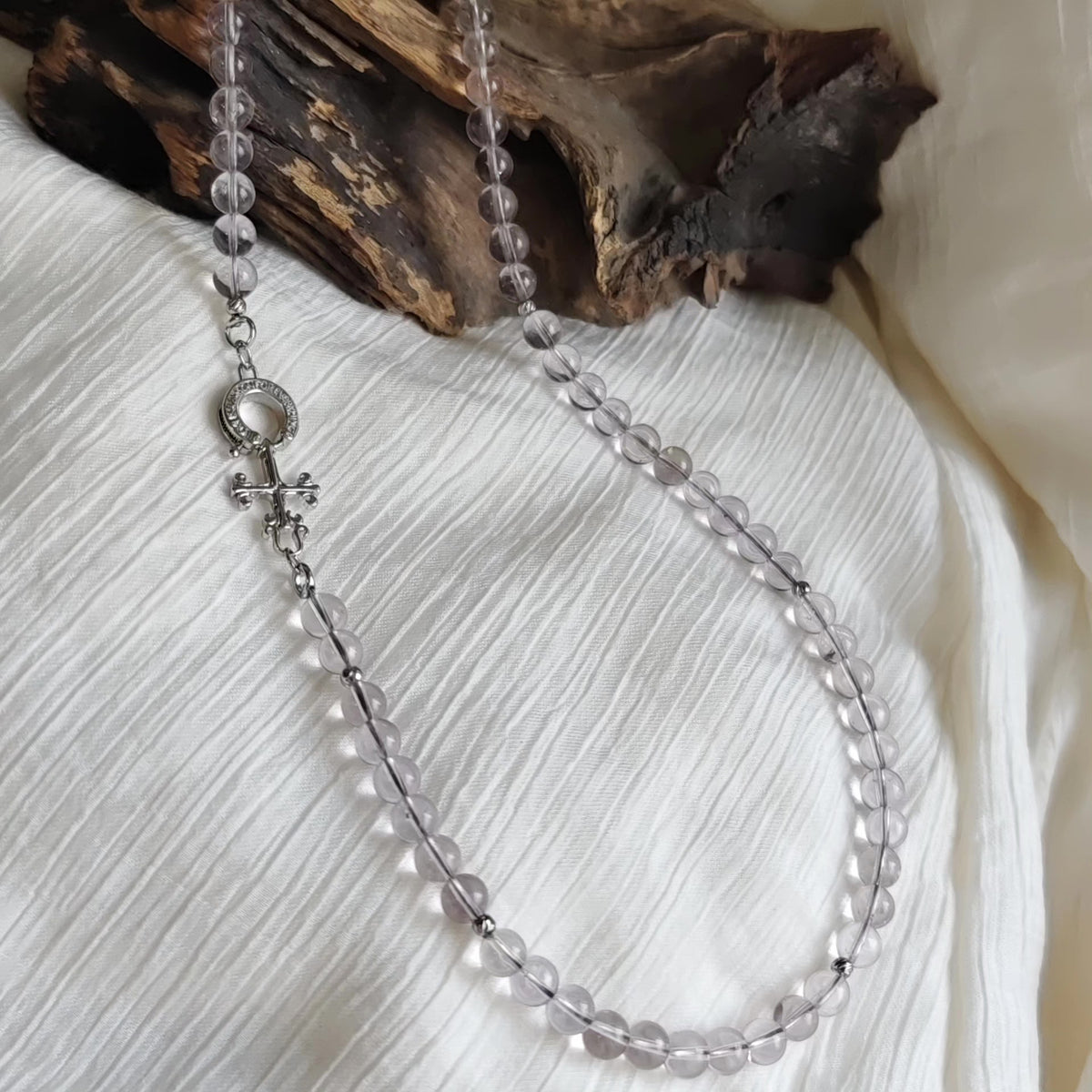 Natural Amethyst Beaded Sweater Necklace 61cm
