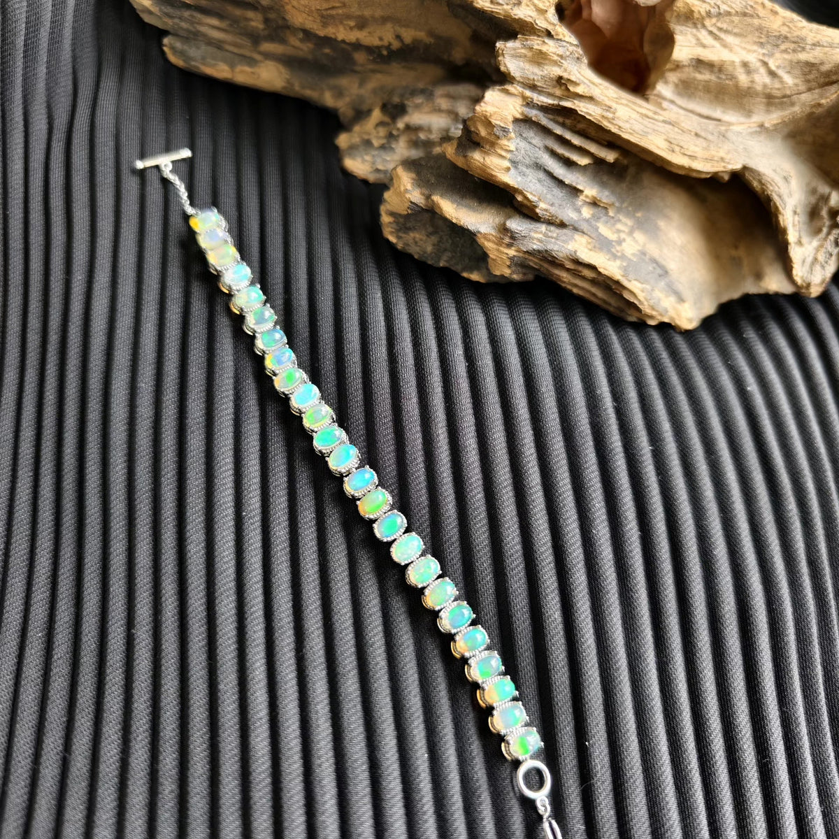 Opal Sterling Silver Bracelet 7mm