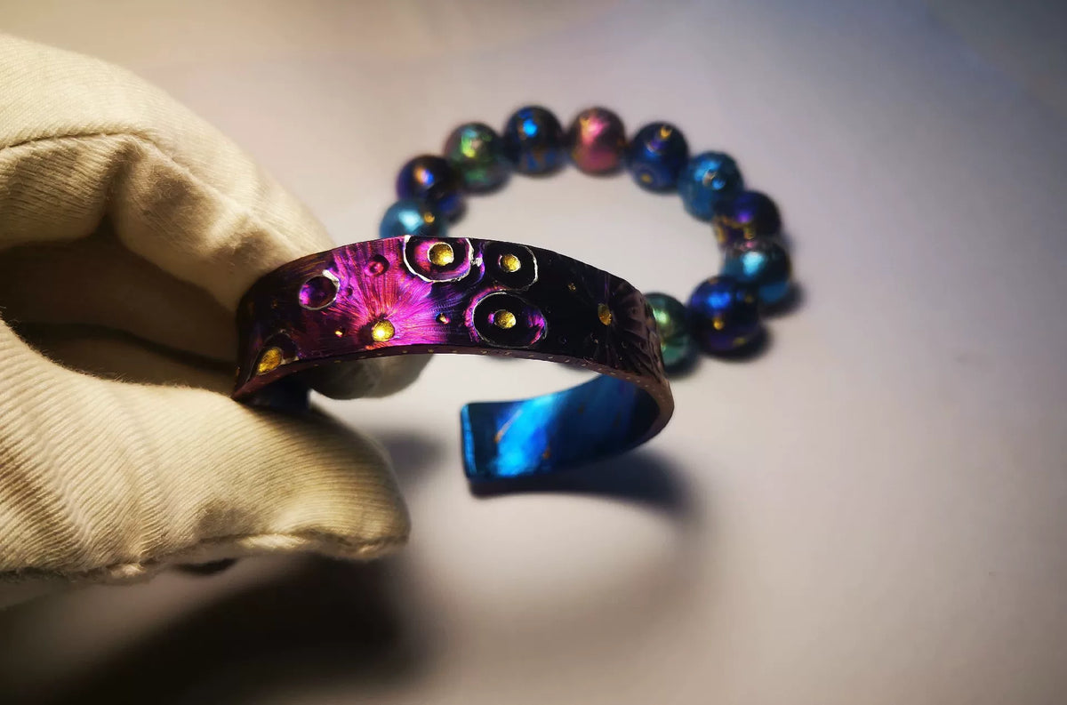 Titanium Cuff Bracelet with Cosmic Engraving