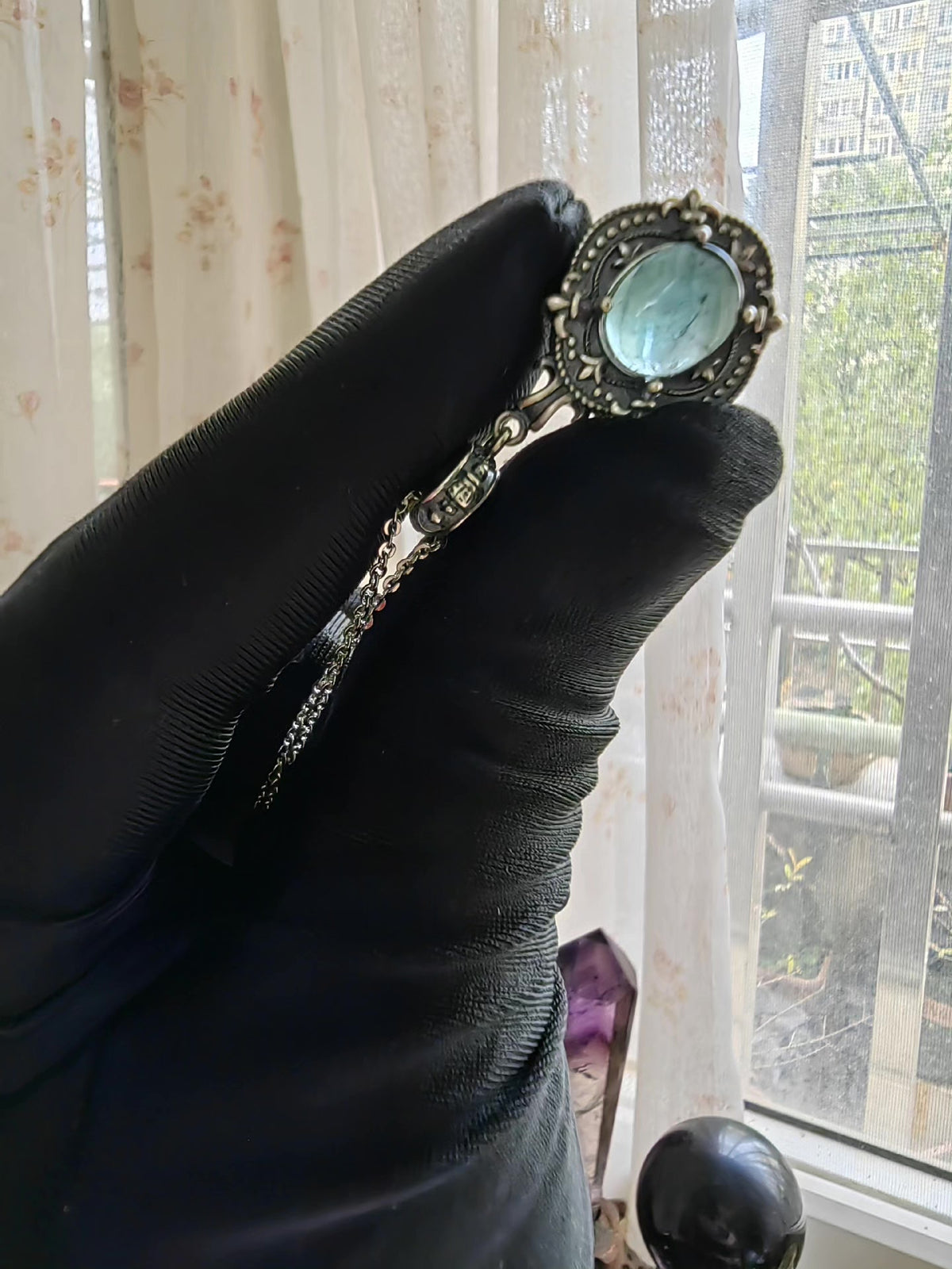 Vintage hänge med grön-blå turmalin i rent silver