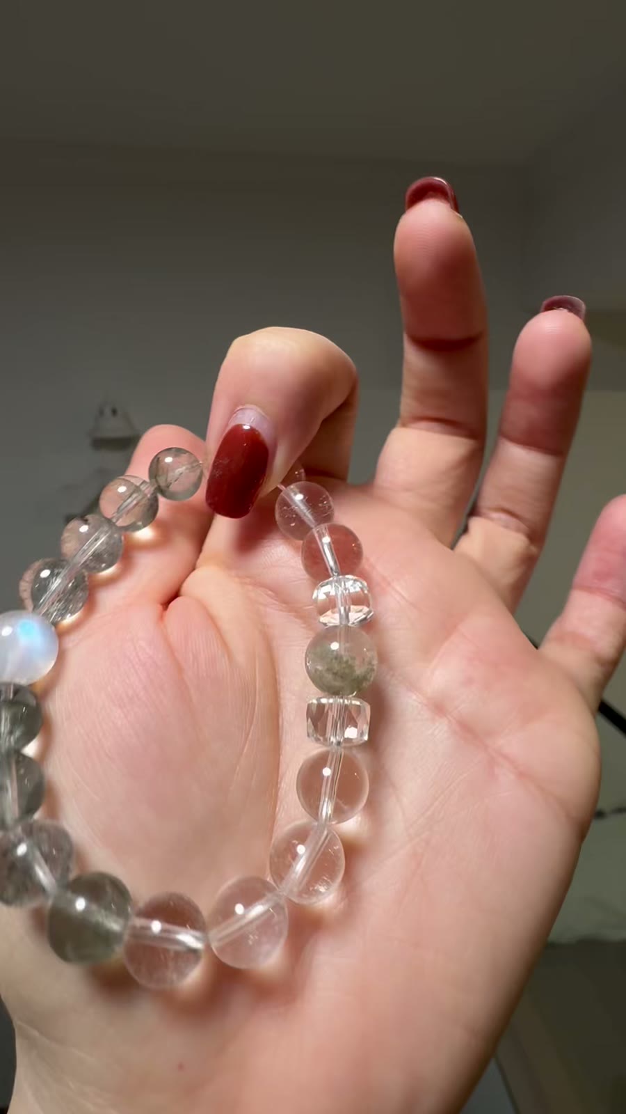 Kralenarmband met Groen Phantom Quartz, Helder Kwarts en Maansteen