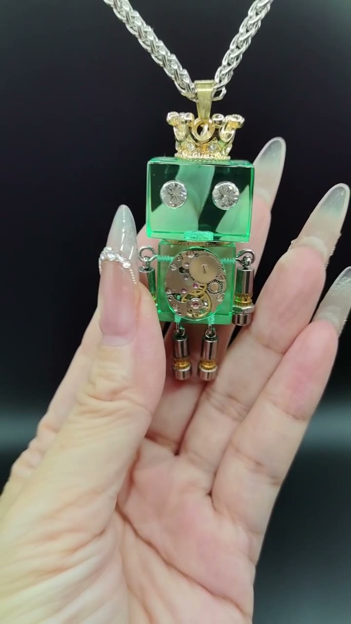 Green Resin Robot Pendant with Crown