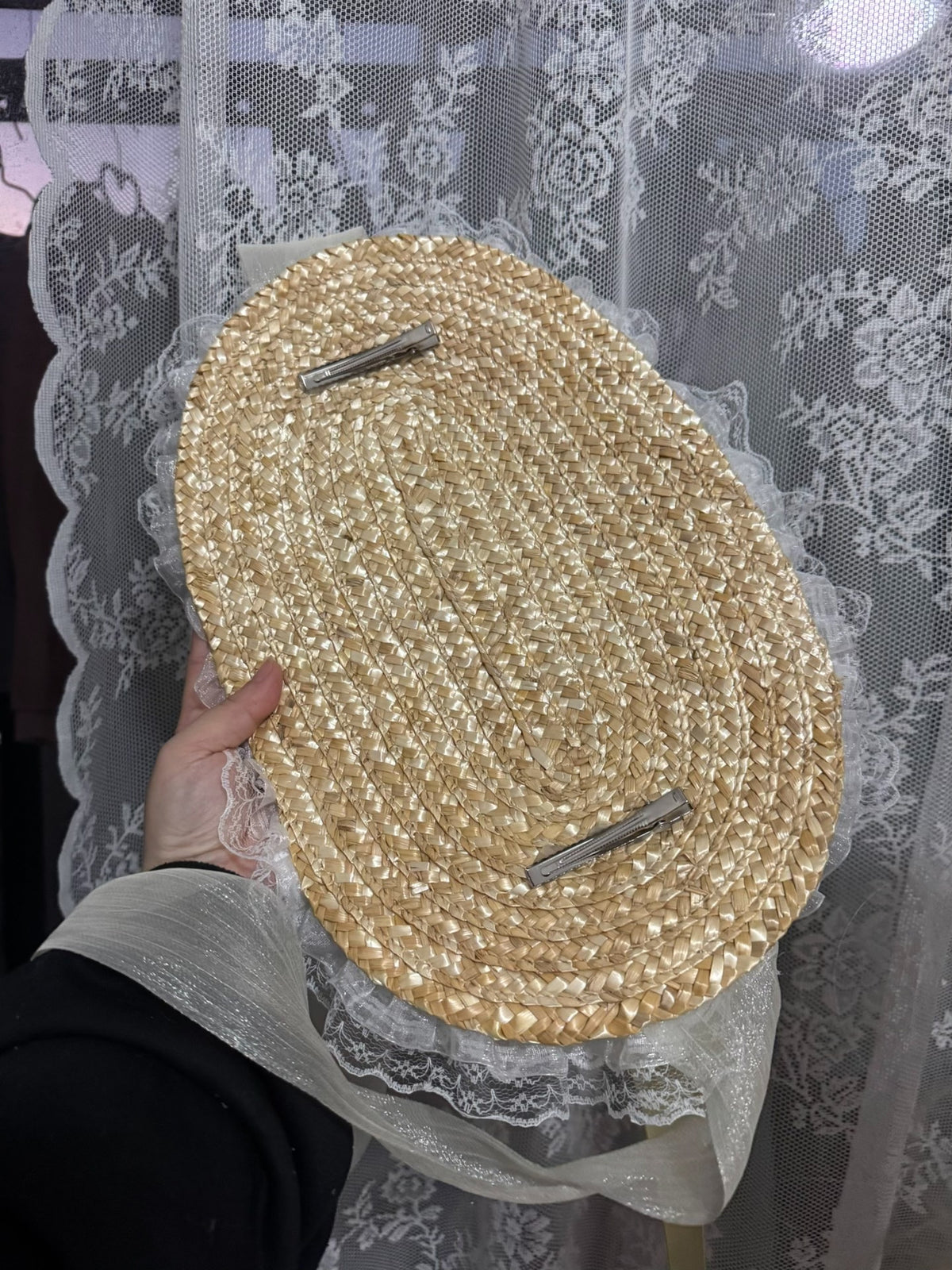 Lolita Straw Bonnet with Yellow Satin Bows
