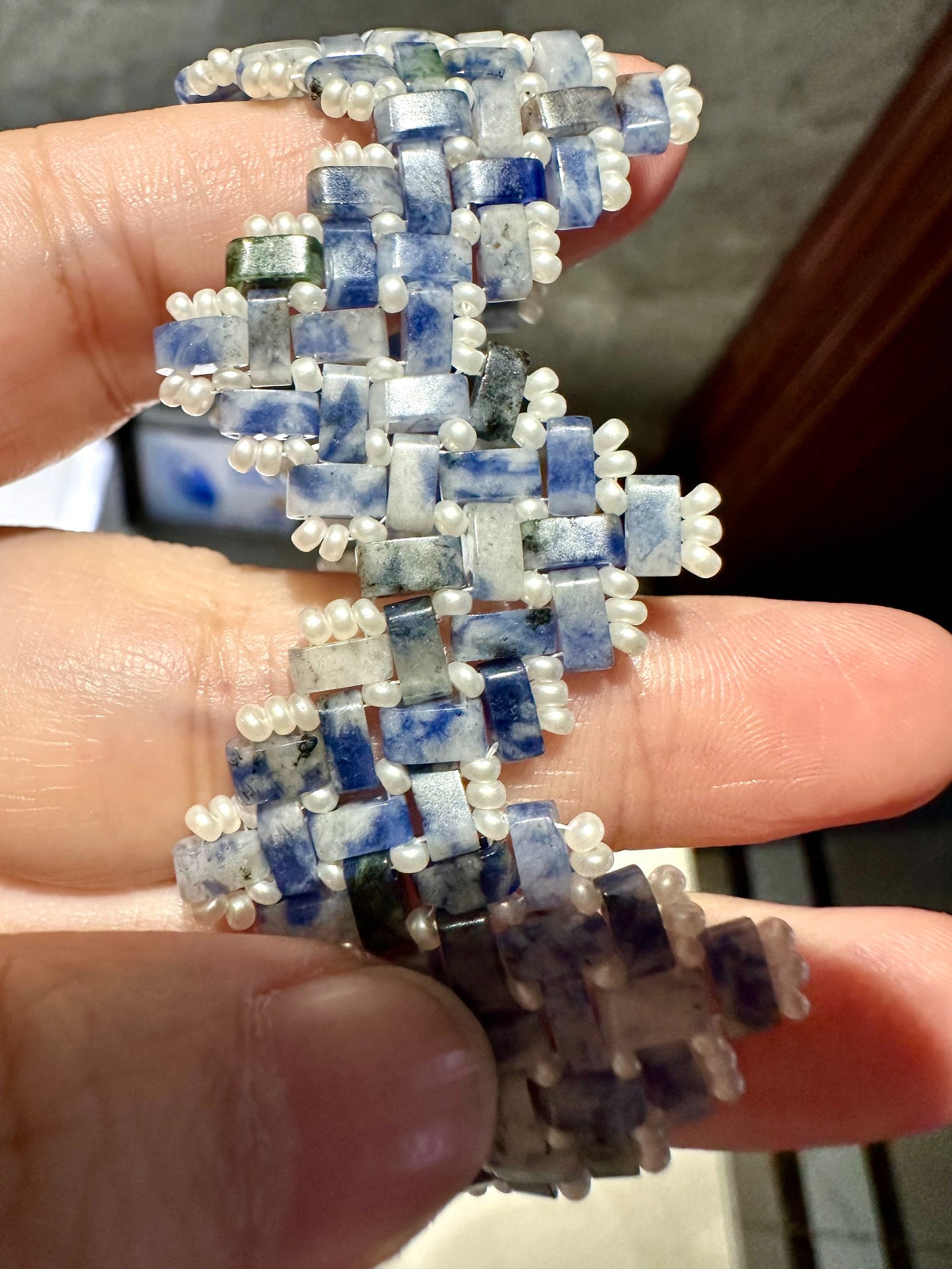 Blue Porcelain Stone Pearl Bracelet