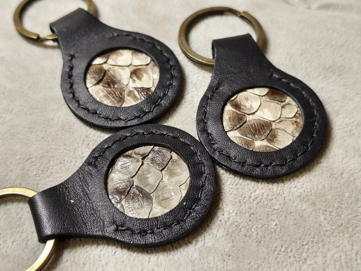 Vintage Snake Skin Leather Keychain Fob