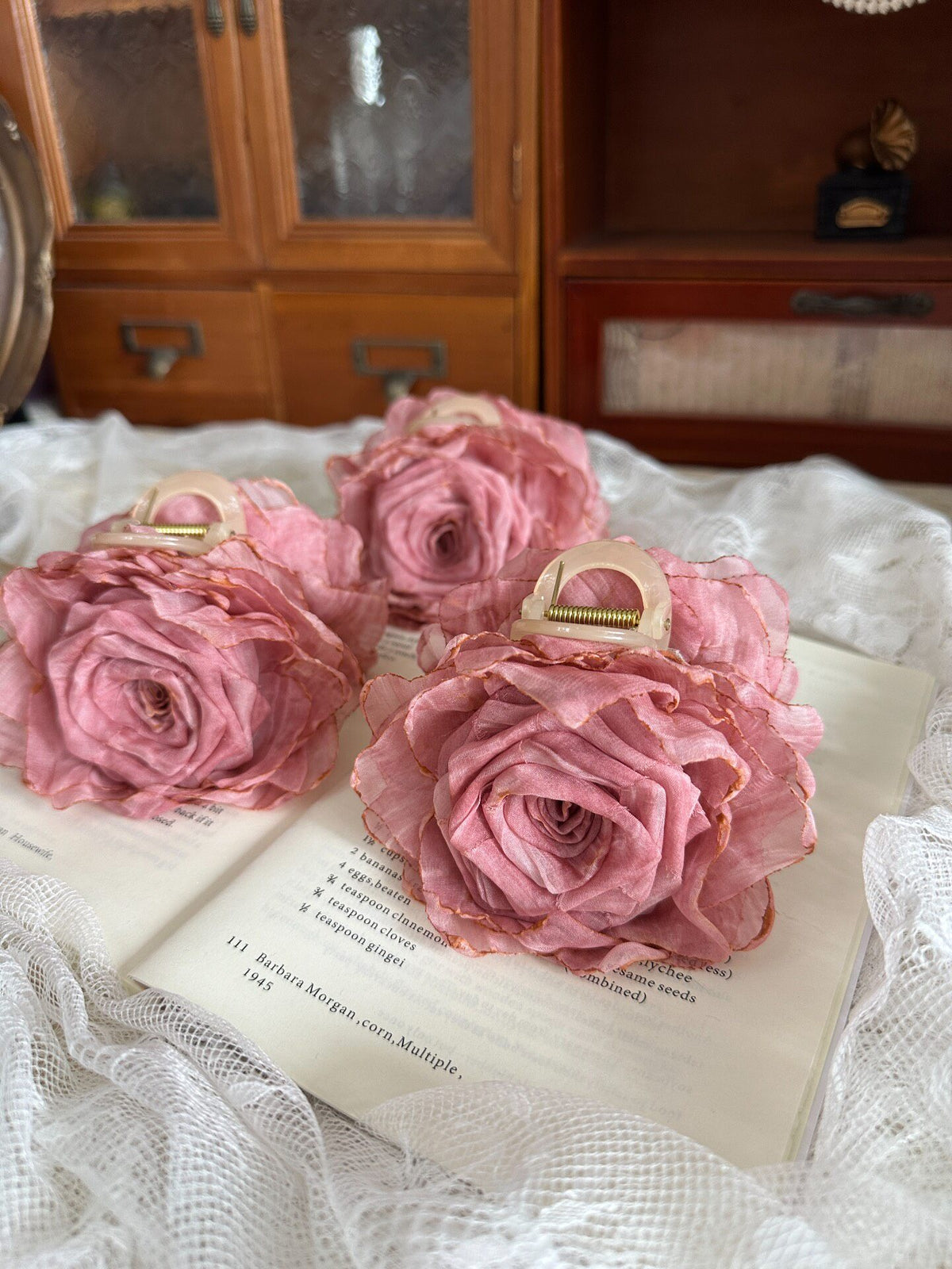 Handcrafted Fabric Rose Hair Claw Clip
