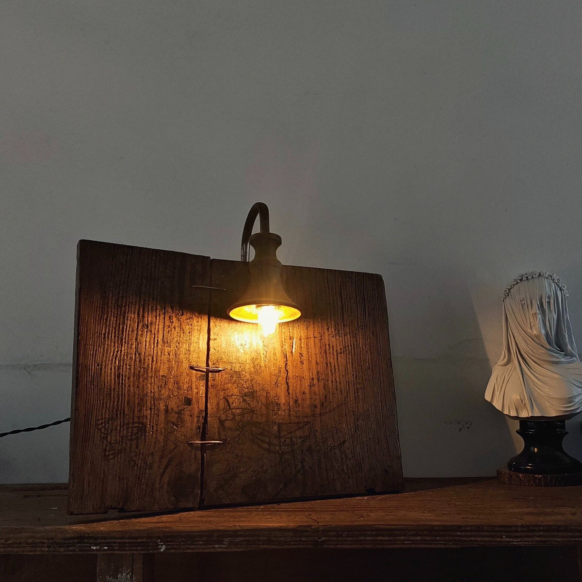 Reclaimed Wood Table Lamp Brass Shade