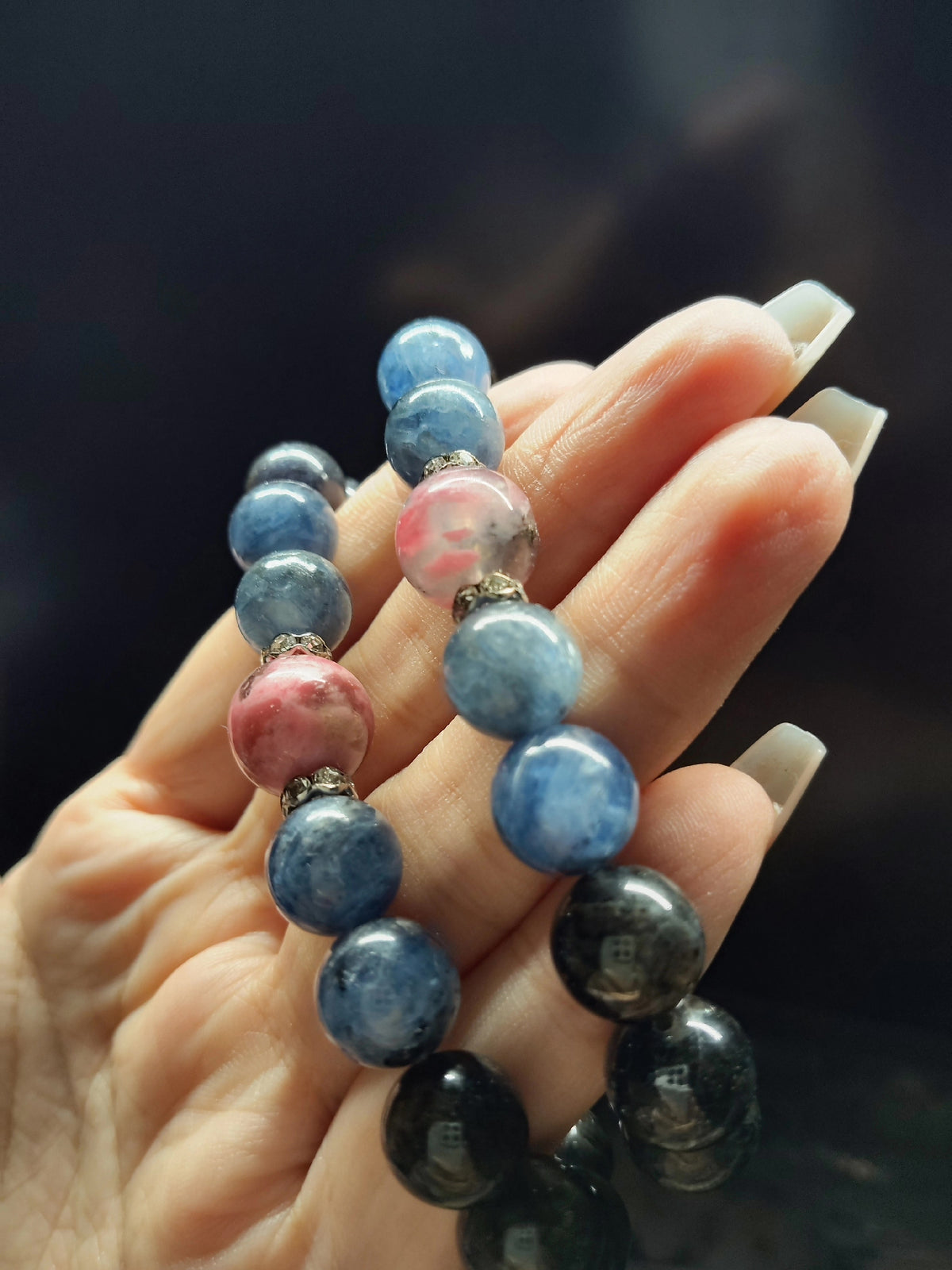 Natural Iolite Kyanite Beaded Stretch Bracelets