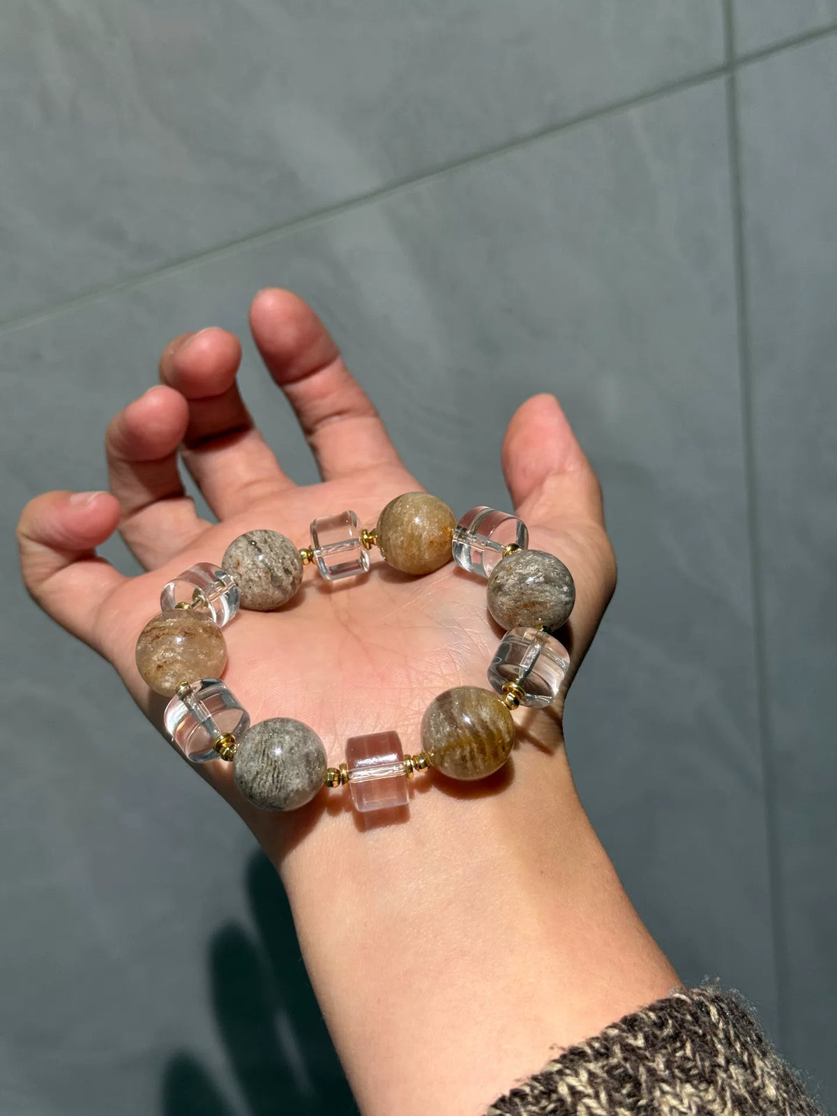 Phantom Quartz and Clear Quartz Bracelet