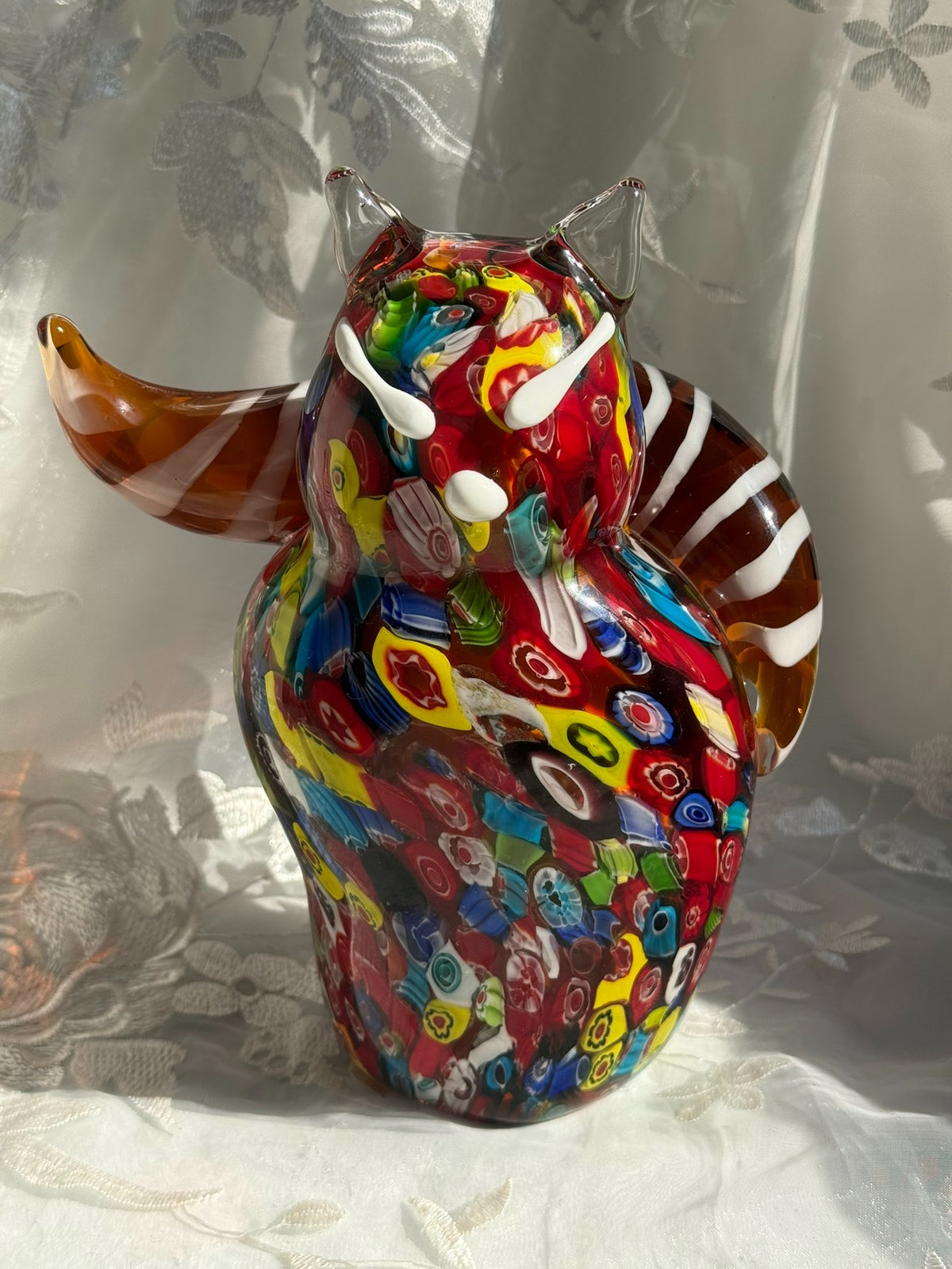Estatueta de Gato em Vidro Millefiori
