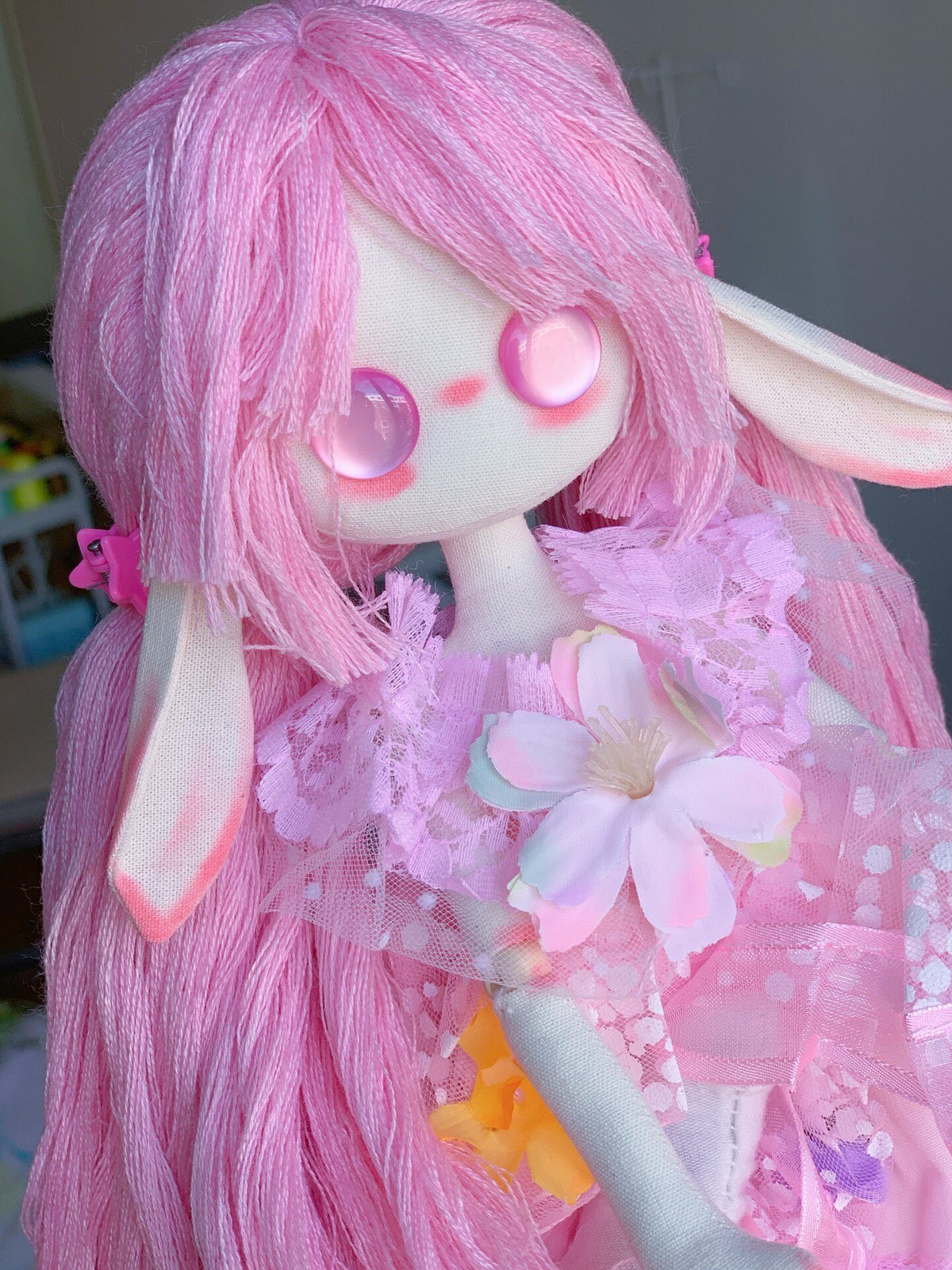 手作り 30cm ピンクのうさぎゴーストドール