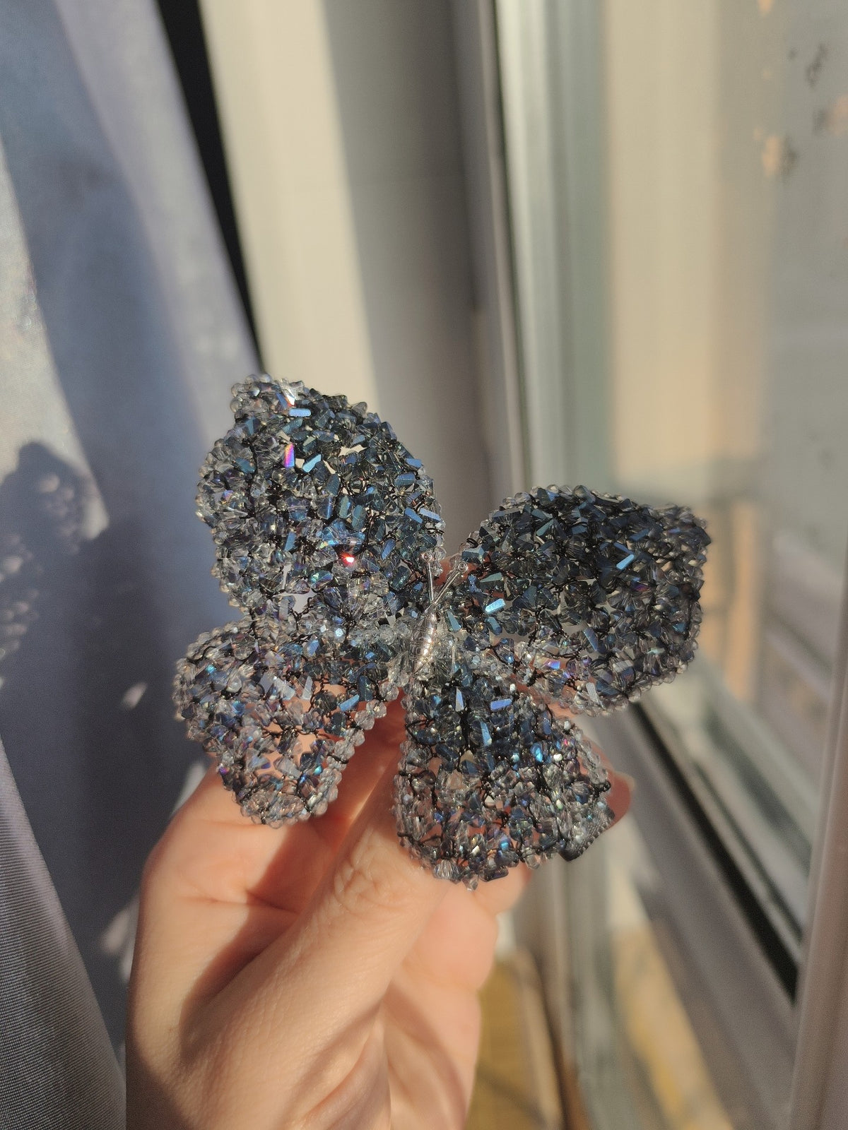 Iridescent Beaded Butterfly Hair Clip