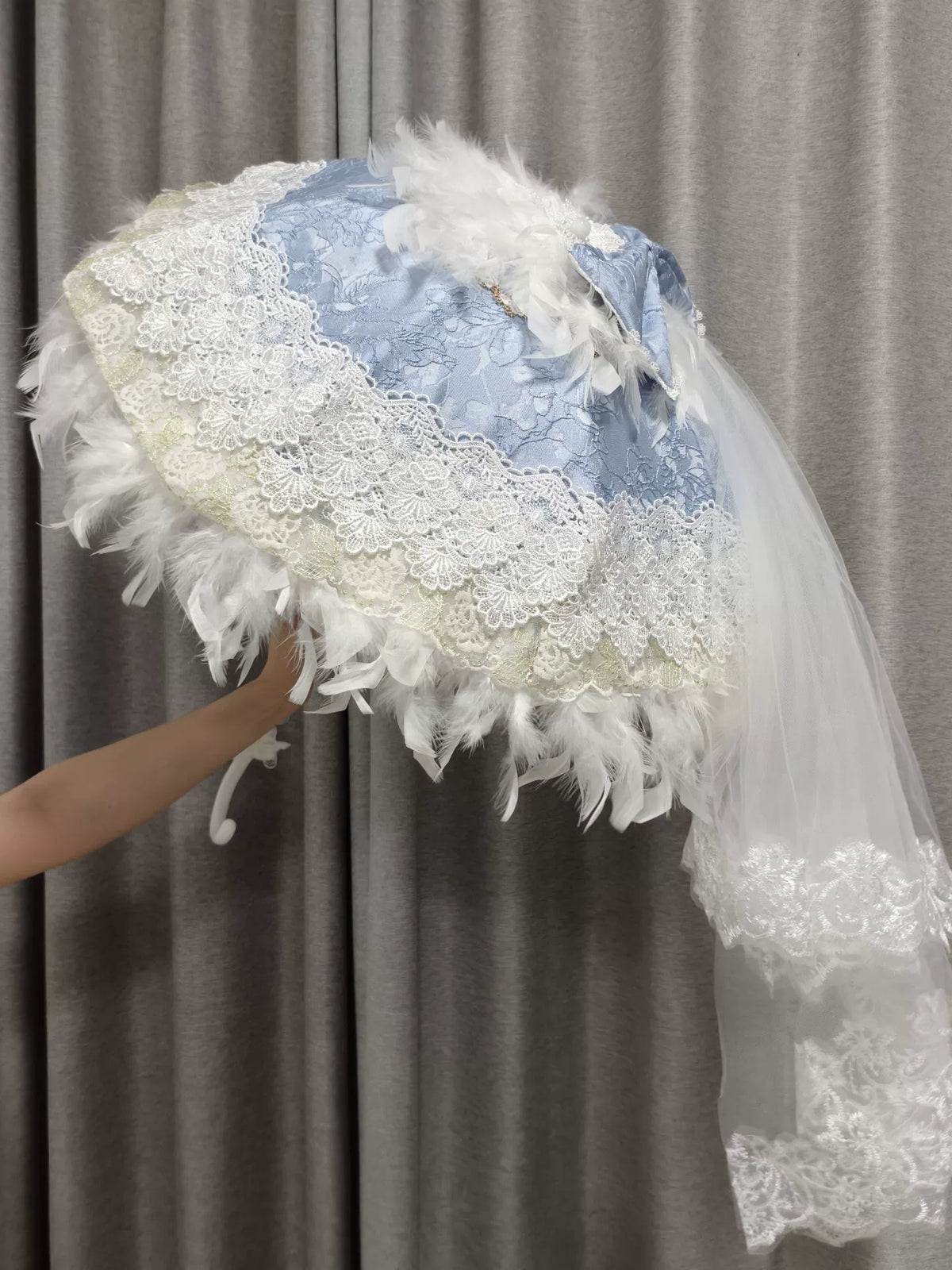 Light Blue Lolita Lace Feather Umbrella
