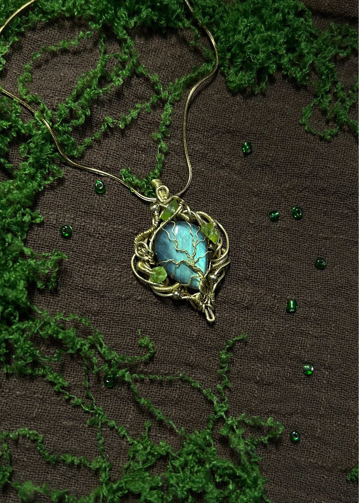 Labradorite Wire Wrapped Pendant Necklace
