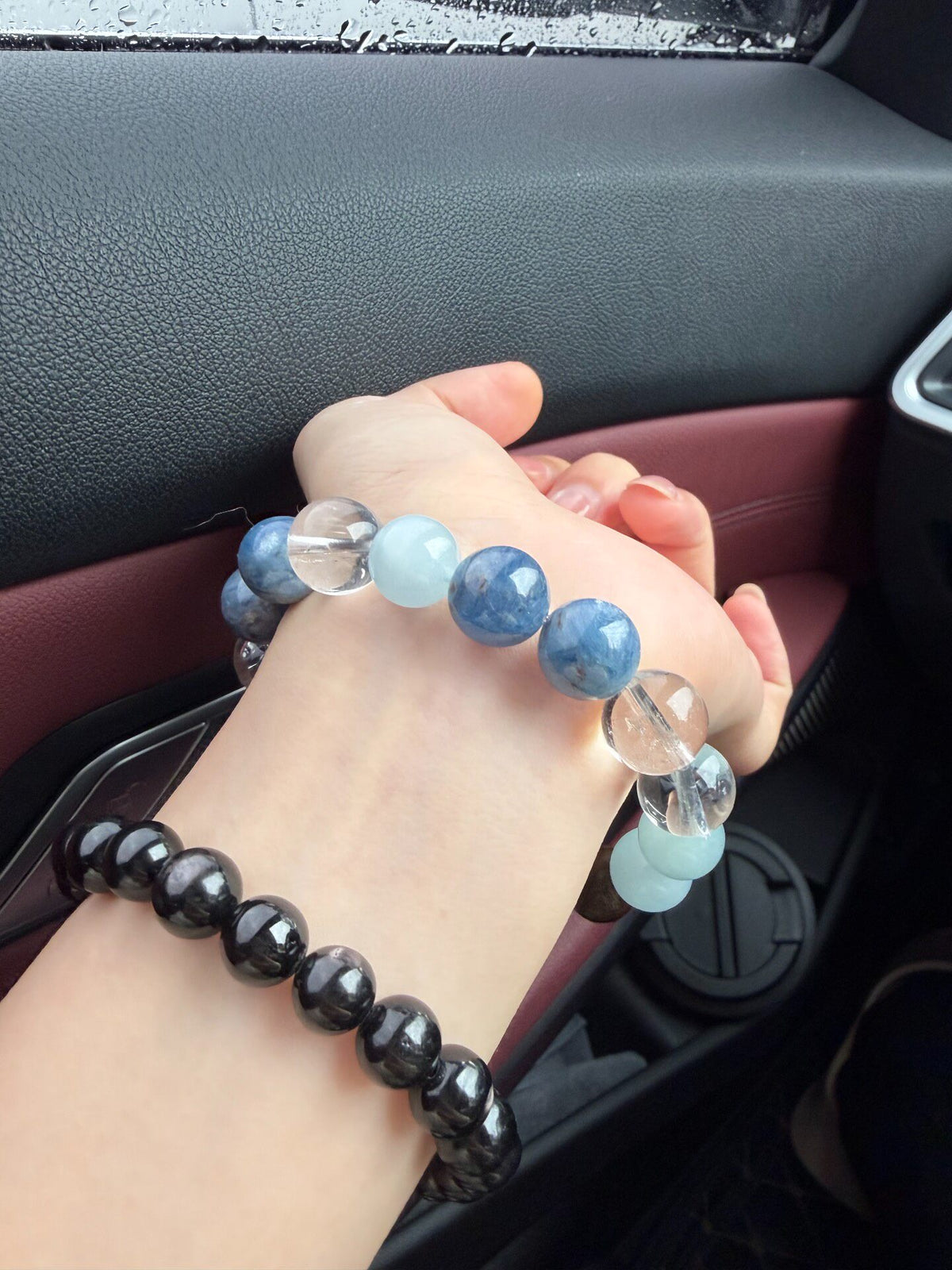 Bracciale con perline in acquamarina e cianite 12mm