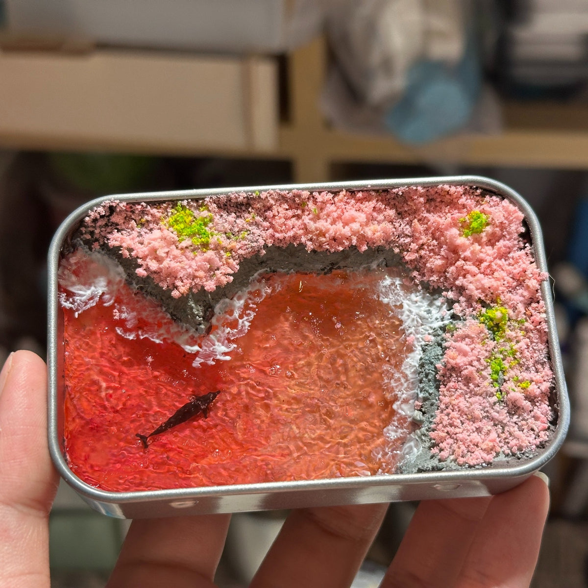 Handcrafted Pink Ocean Miniature Landscape Tin Box