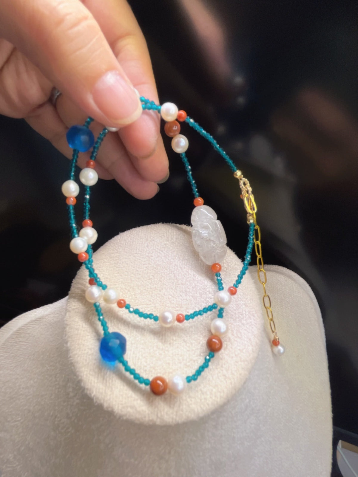 White Crystal Pearl Agate Necklace
