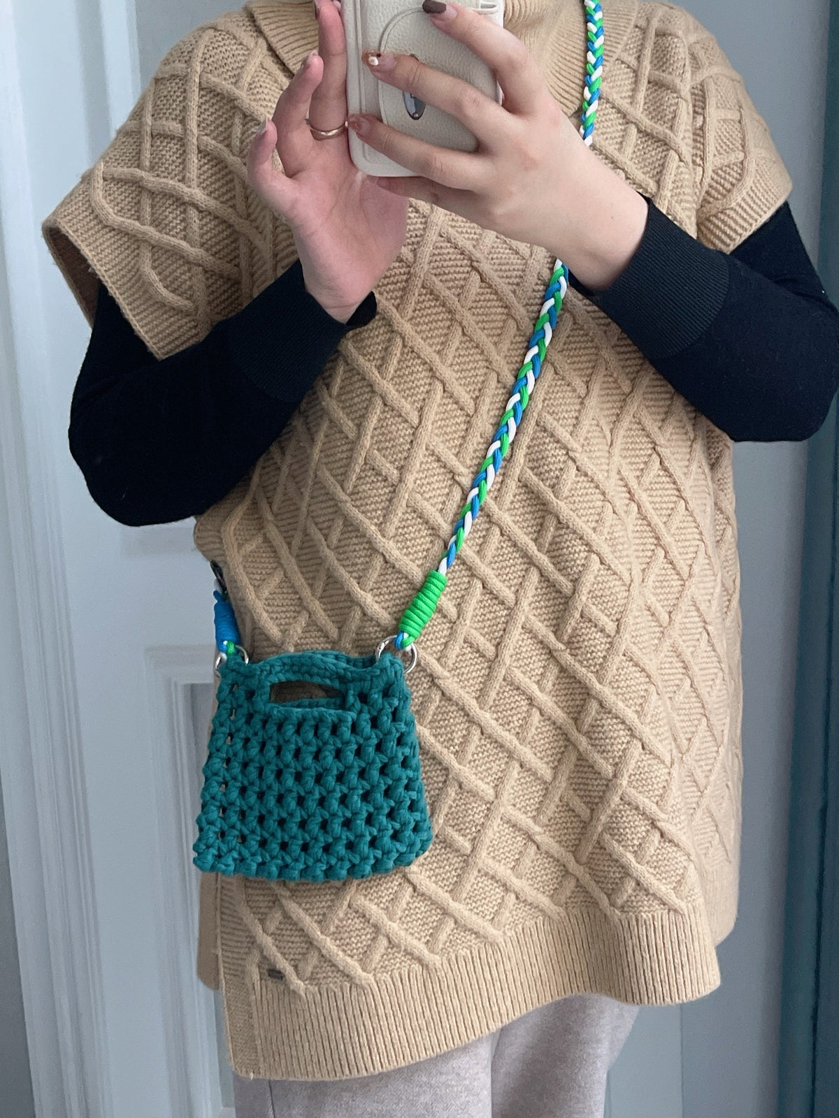 Hand Crocheted Green Mini Phone Bag