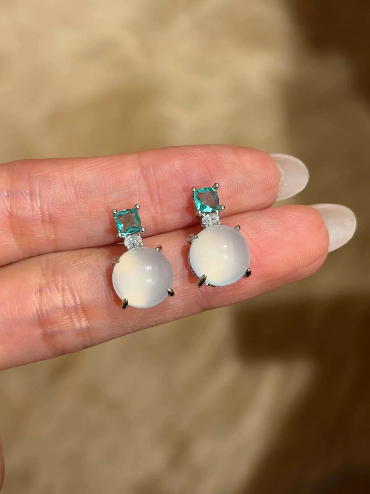 Chalcedony Necklace Earring Set Gold Plated Copper
