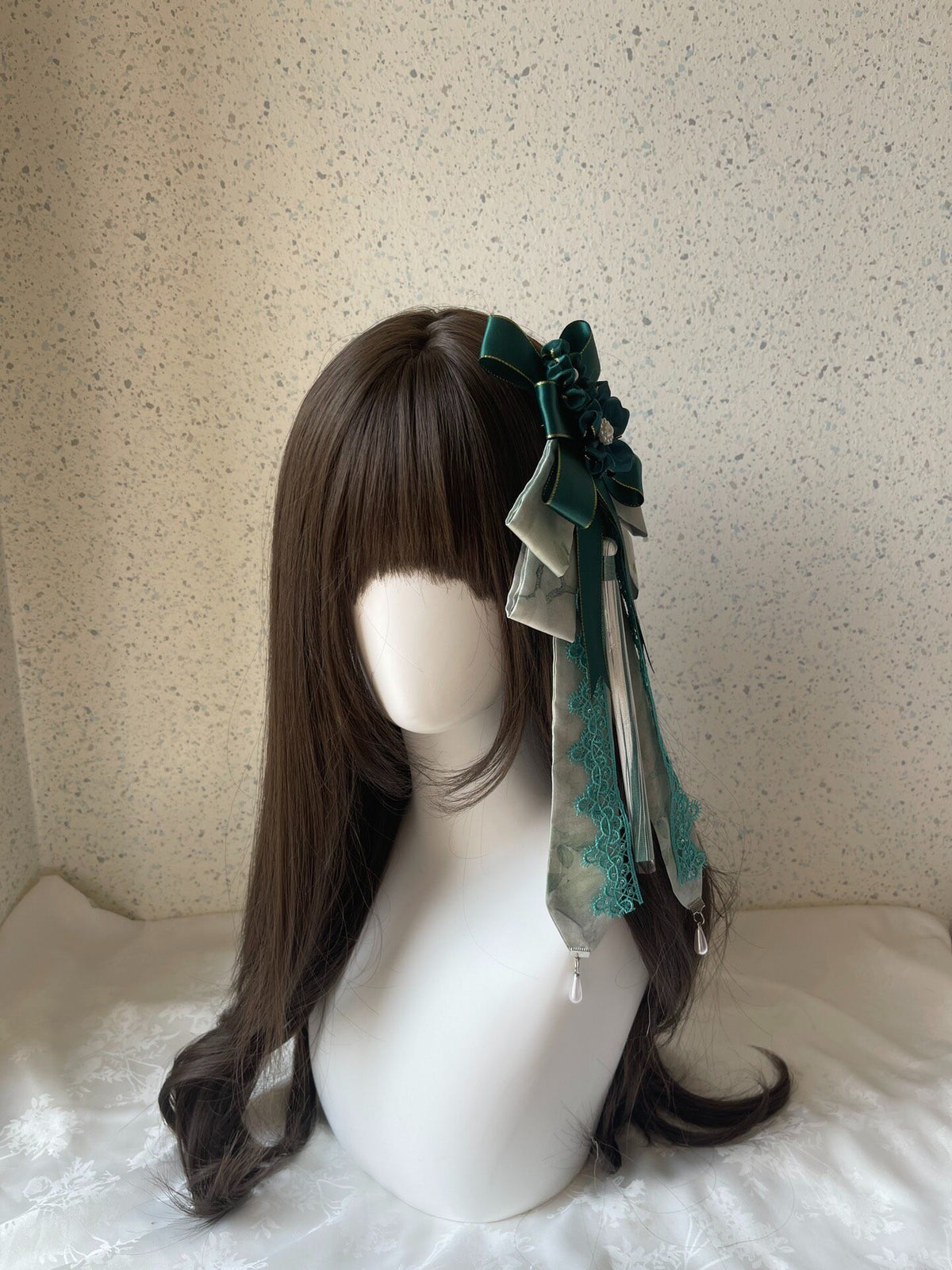 Green Bow Hair Clip with Tassel