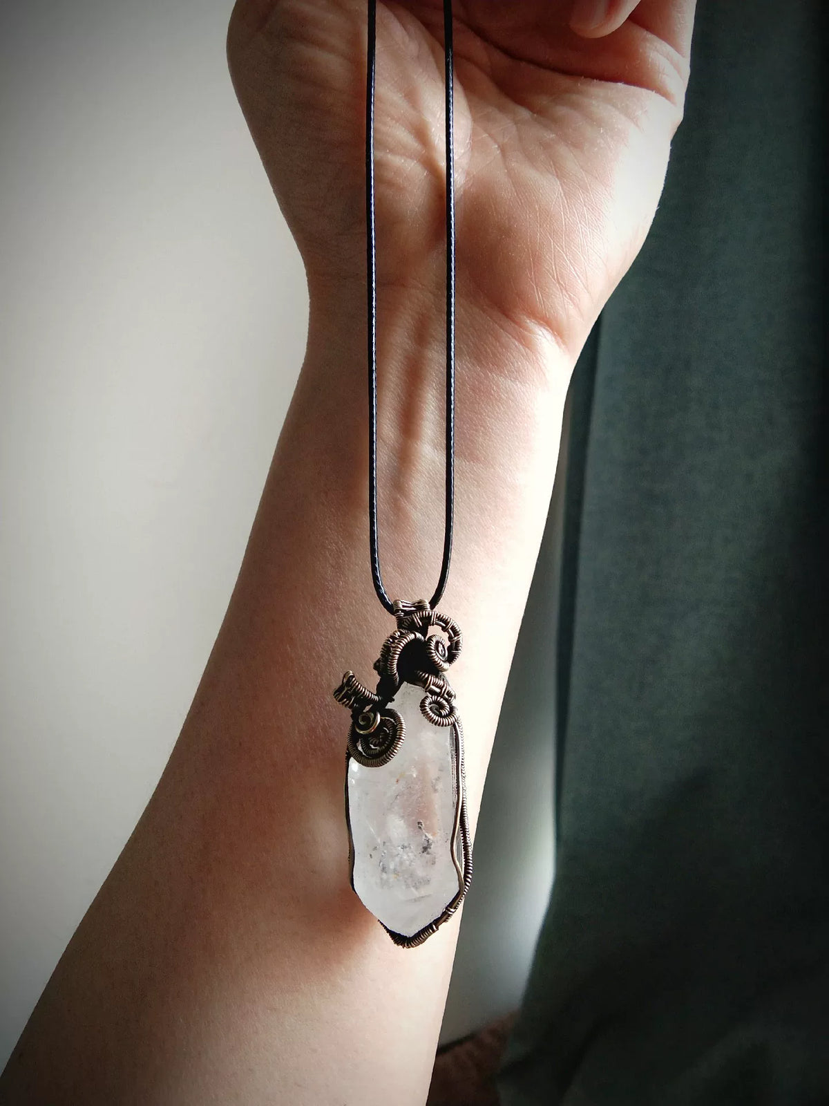Frosted Black Mica Crystal Pendant Necklace