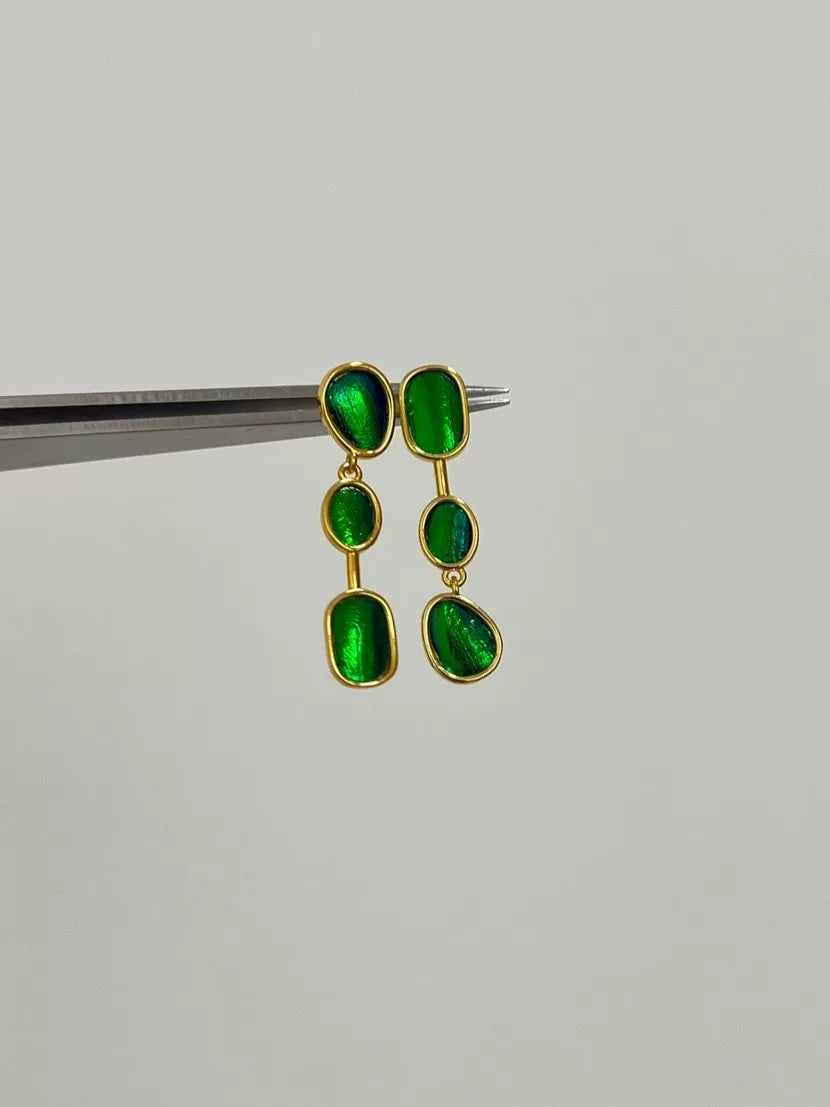 タマムシの翅 ゴールドドングルピアス