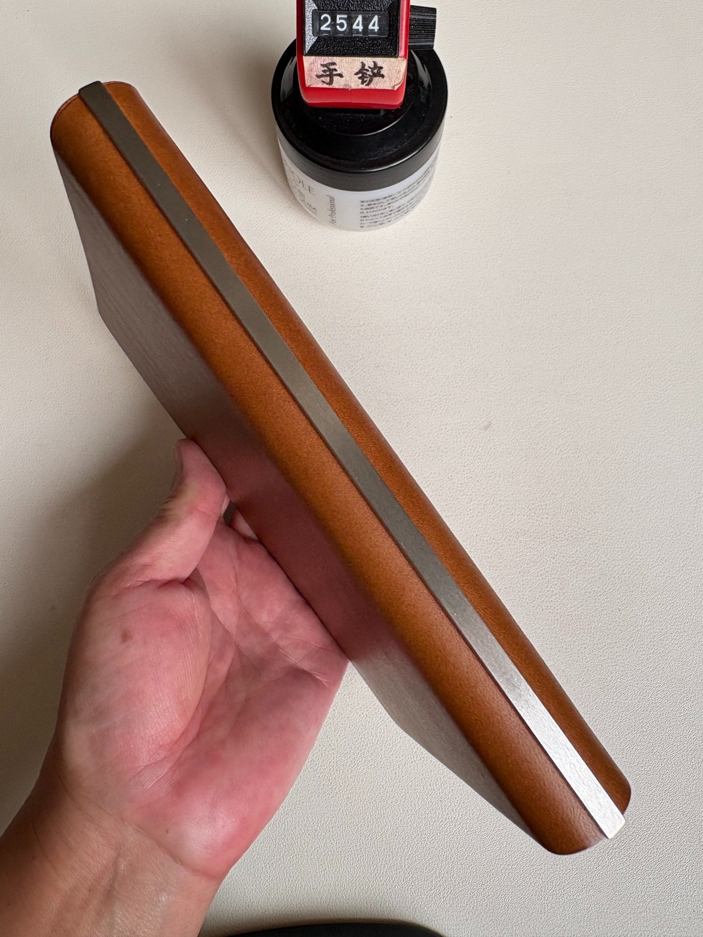 Light Brown Leather Ring-Bound Notebook Cover with Metal Backplate