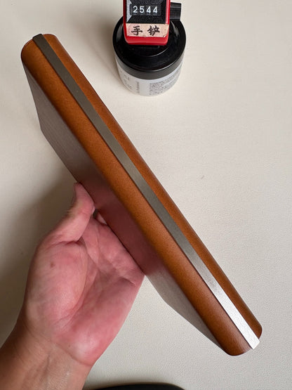 Light Brown Leather Ring-Bound Notebook Cover with Metal Backplate