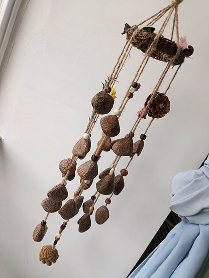 Indonesian Black Fruit Shell Wind Chime 75cm Natural Decor
