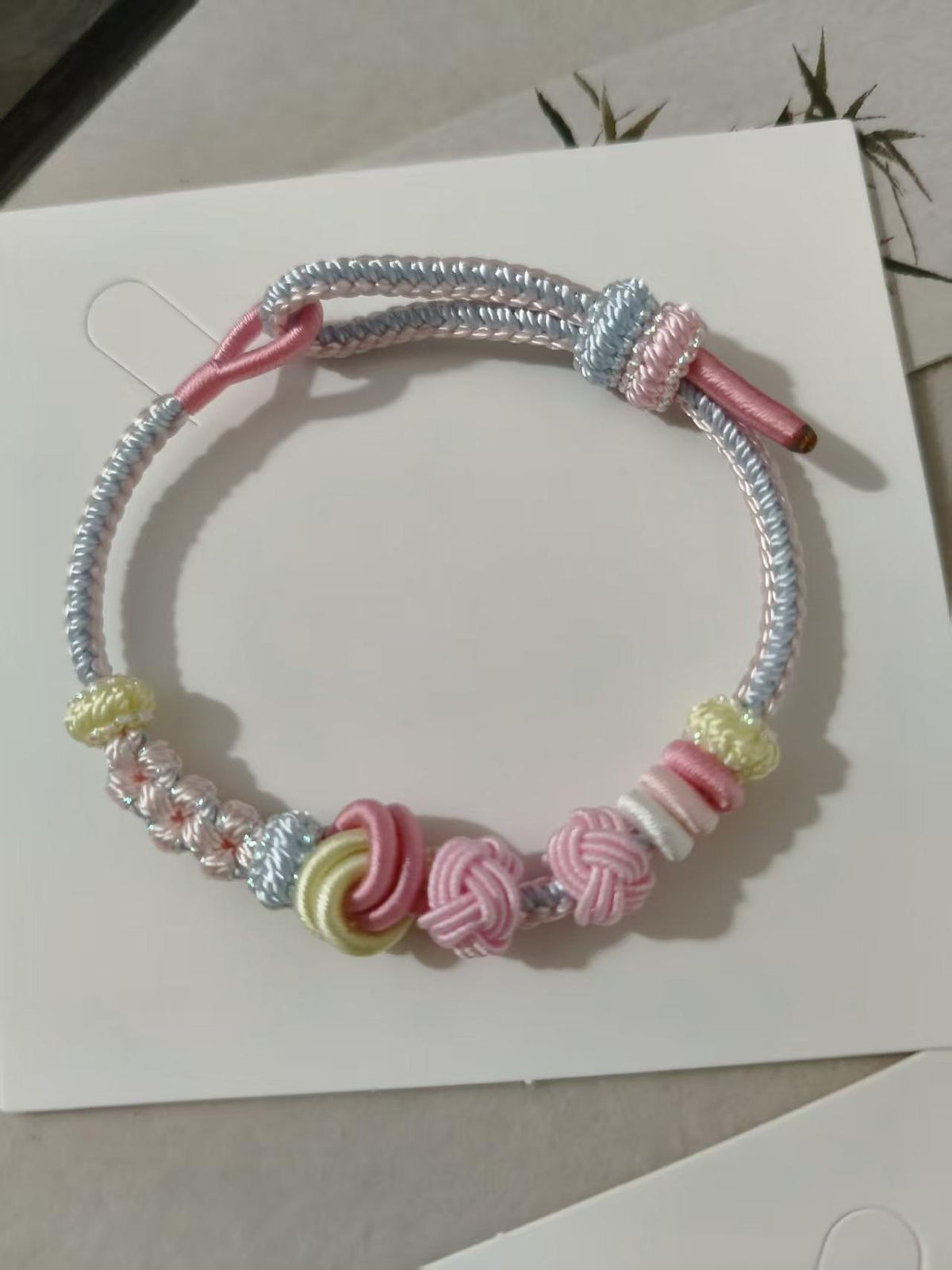 Handwoven Pink Blue Knot Bracelet