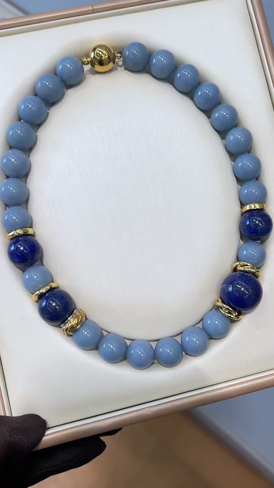 Angelite Lapis Lazuli Gemstone Beaded Necklace