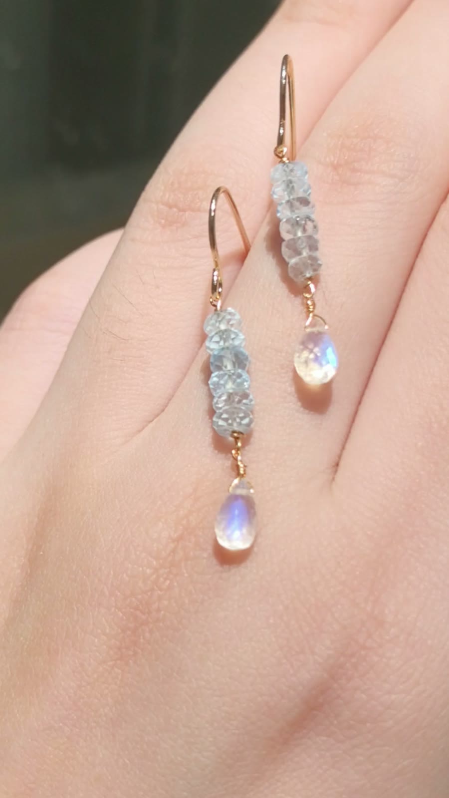 Mondstein-Aquamarin Tropfenohrringe, 14k Goldfüllung